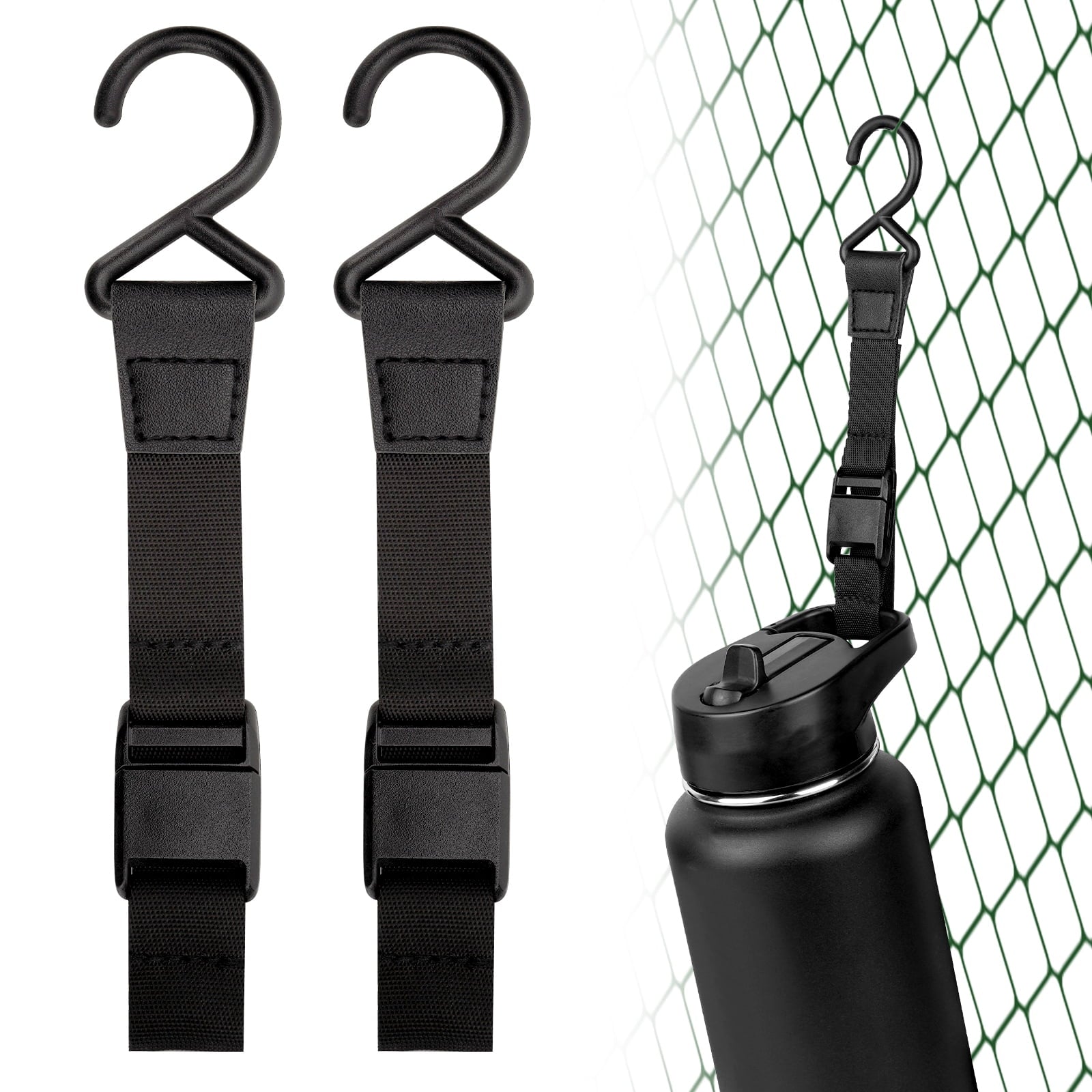 Linkidea 2 Pack Fence Hooks for Waterbottle, Compatible with Stanley, Nalgene, IRON FLASK with Handle Bottle &amp; Tumbler, S Shaped Hook Hanger Magnetic Buckle for Outdoor Sports Camping - Pick 586