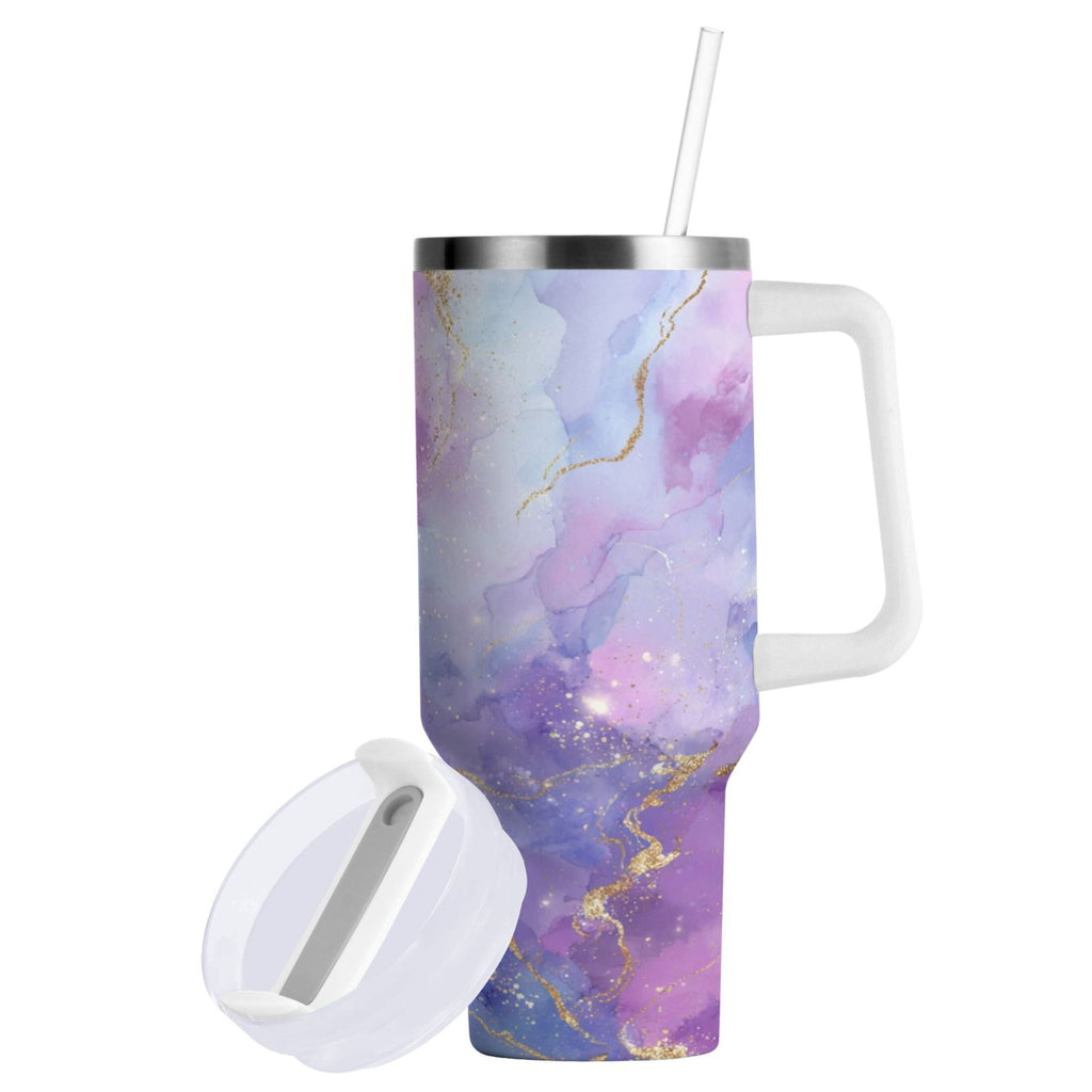 40 oz Insulated Stainless Steel Tumbler Double Wall Stainless Steel Tumbler with 2-Way Drinking Pink and Blue Marble Texture - Pick 536