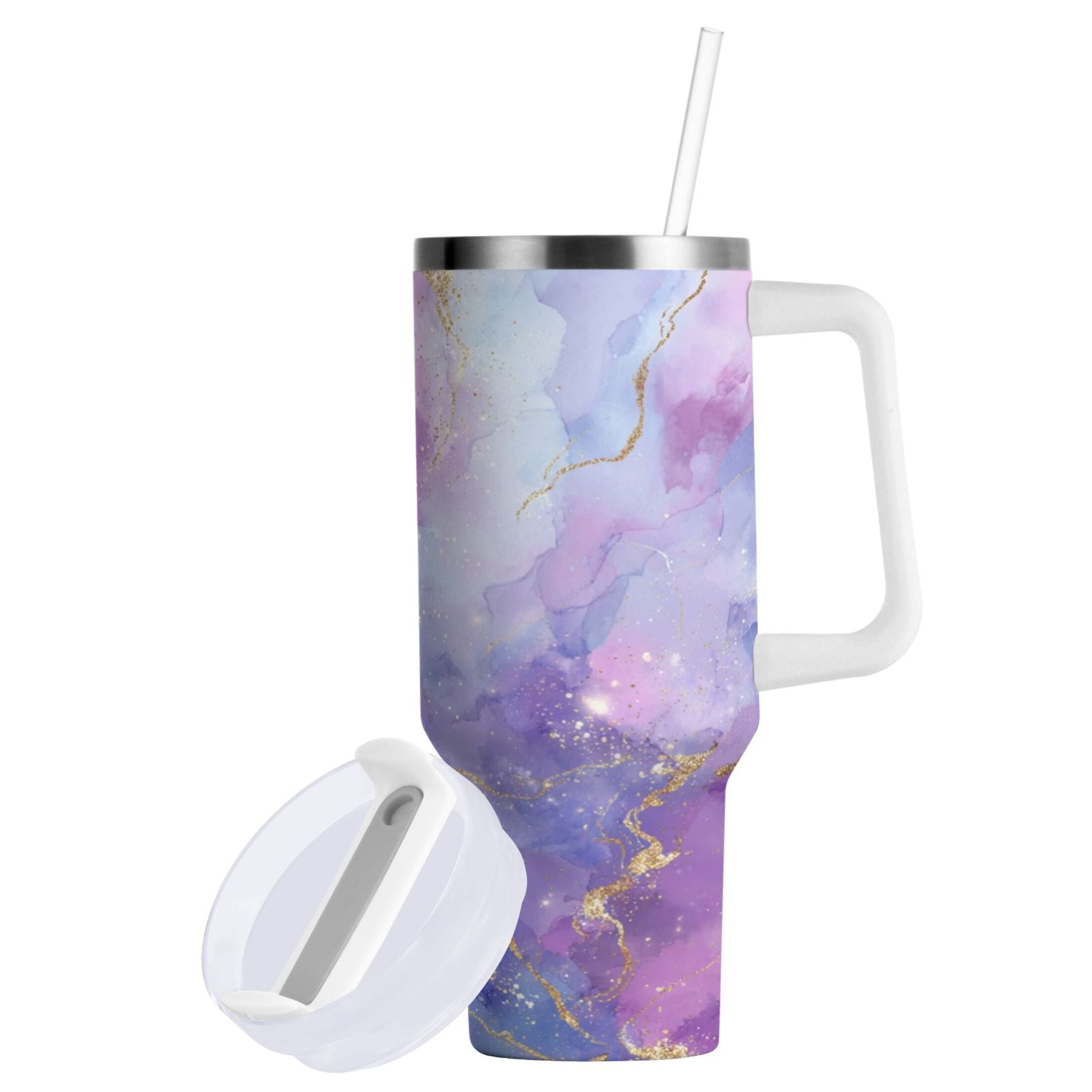 40 oz Insulated Stainless Steel Tumbler Double Wall Stainless Steel Tumbler with 2-Way Drinking Pink and Blue Marble Texture - Pick 536
