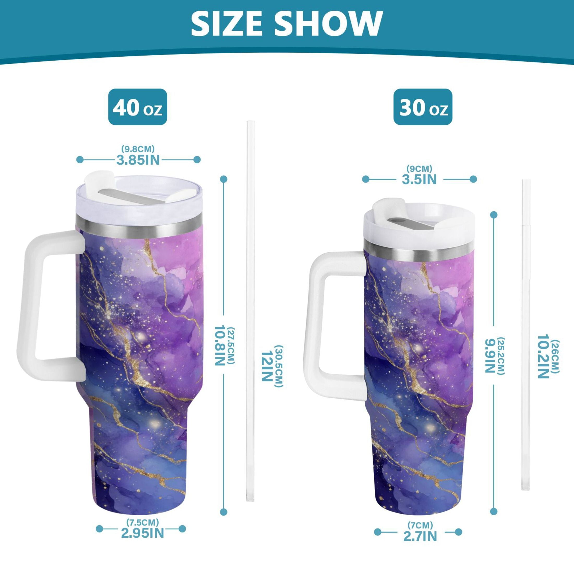 40 oz Insulated Stainless Steel Tumbler Double Wall Stainless Steel Tumbler with 2-Way Drinking Pink and Blue Marble Texture - Pick 536