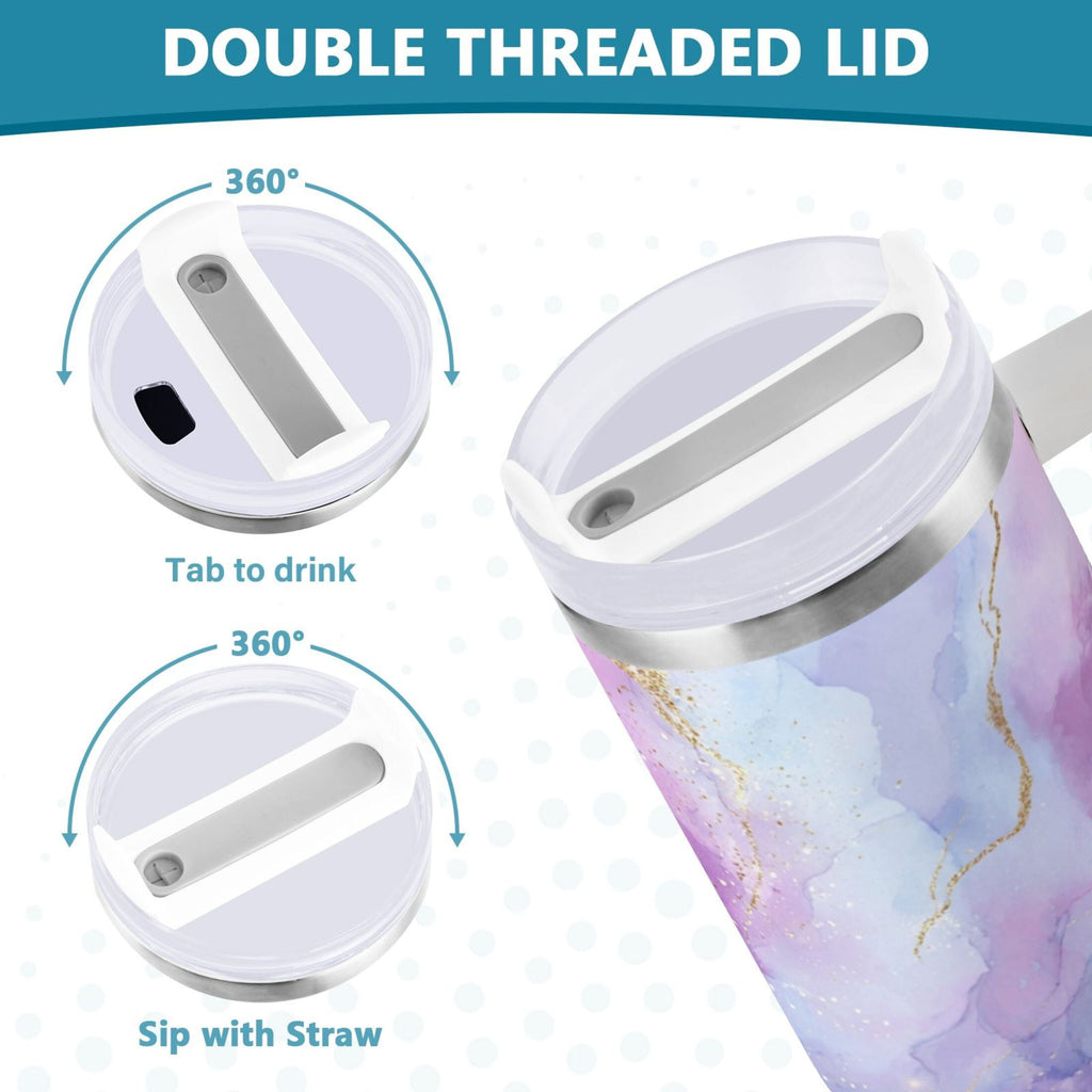 40 oz Insulated Stainless Steel Tumbler Double Wall Stainless Steel Tumbler with 2-Way Drinking Pink and Blue Marble Texture - Pick 536