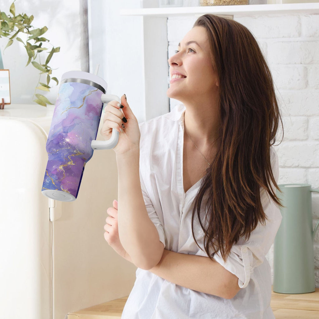40 oz Insulated Stainless Steel Tumbler Double Wall Stainless Steel Tumbler with 2-Way Drinking Pink and Blue Marble Texture - Pick 536