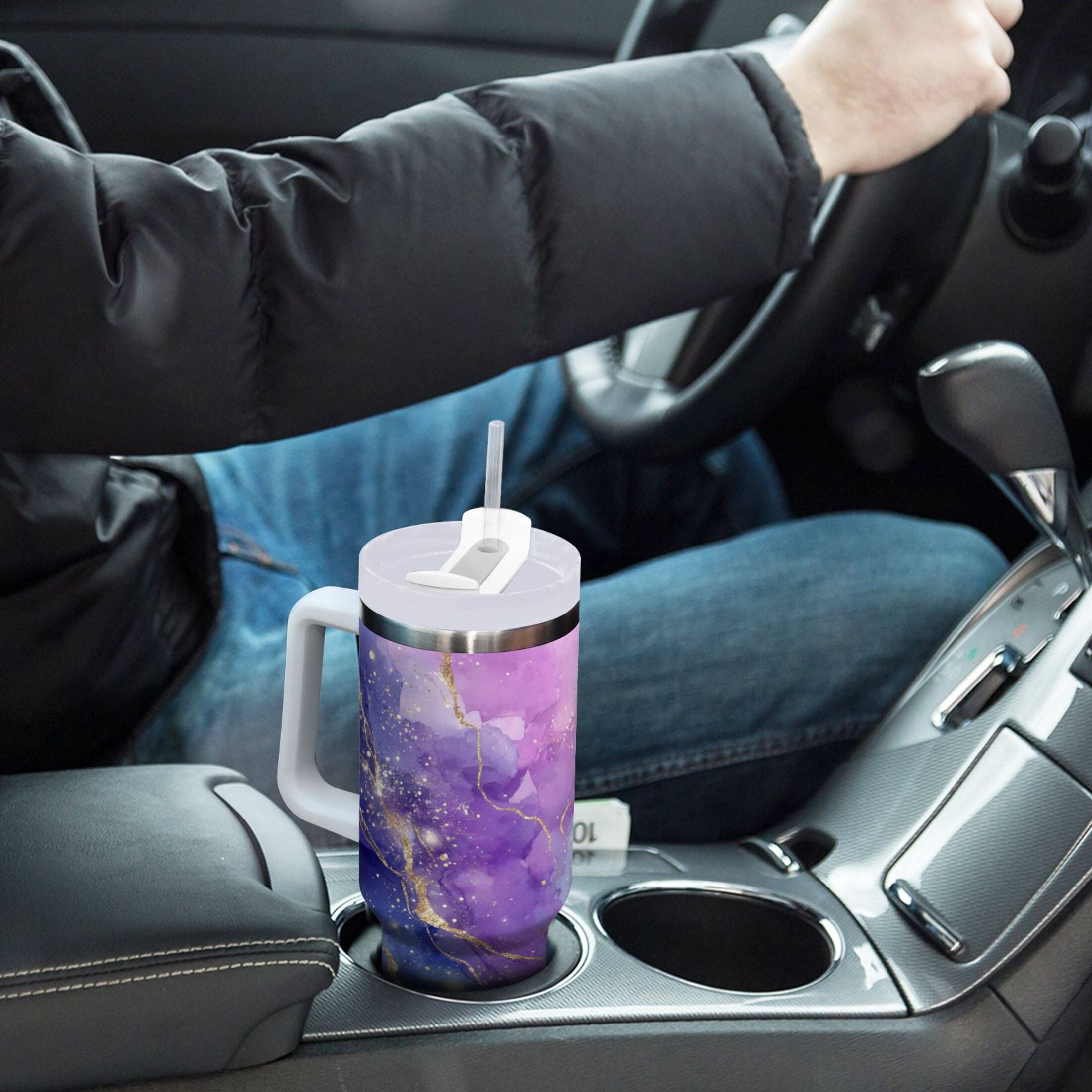 40 oz Insulated Stainless Steel Tumbler Double Wall Stainless Steel Tumbler with 2-Way Drinking Pink and Blue Marble Texture - Pick 536