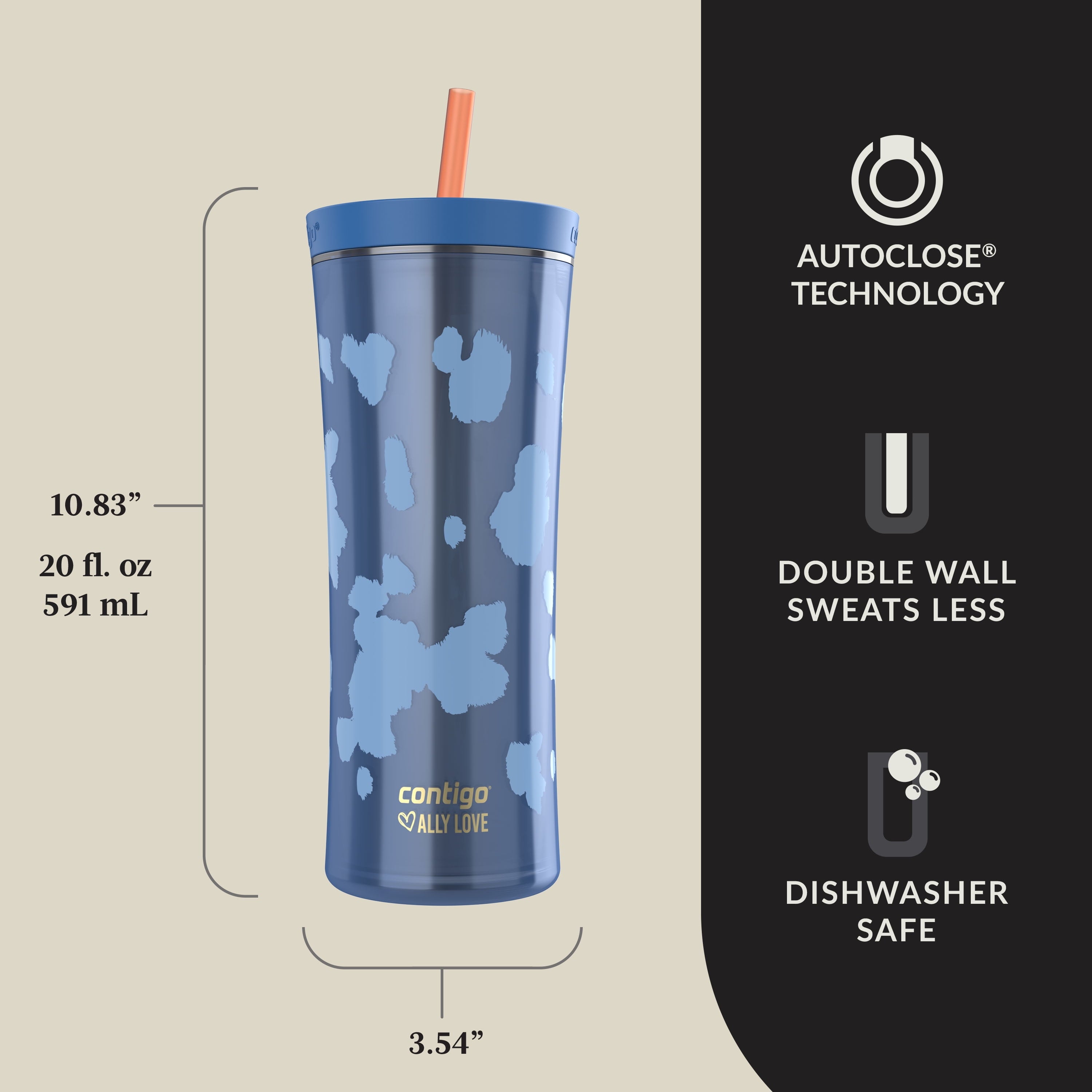 Contigo 20oz Shake &amp; Go Tumbler, Plastic with Straw, Stellar Jay Cowhide Couture - Pick 706