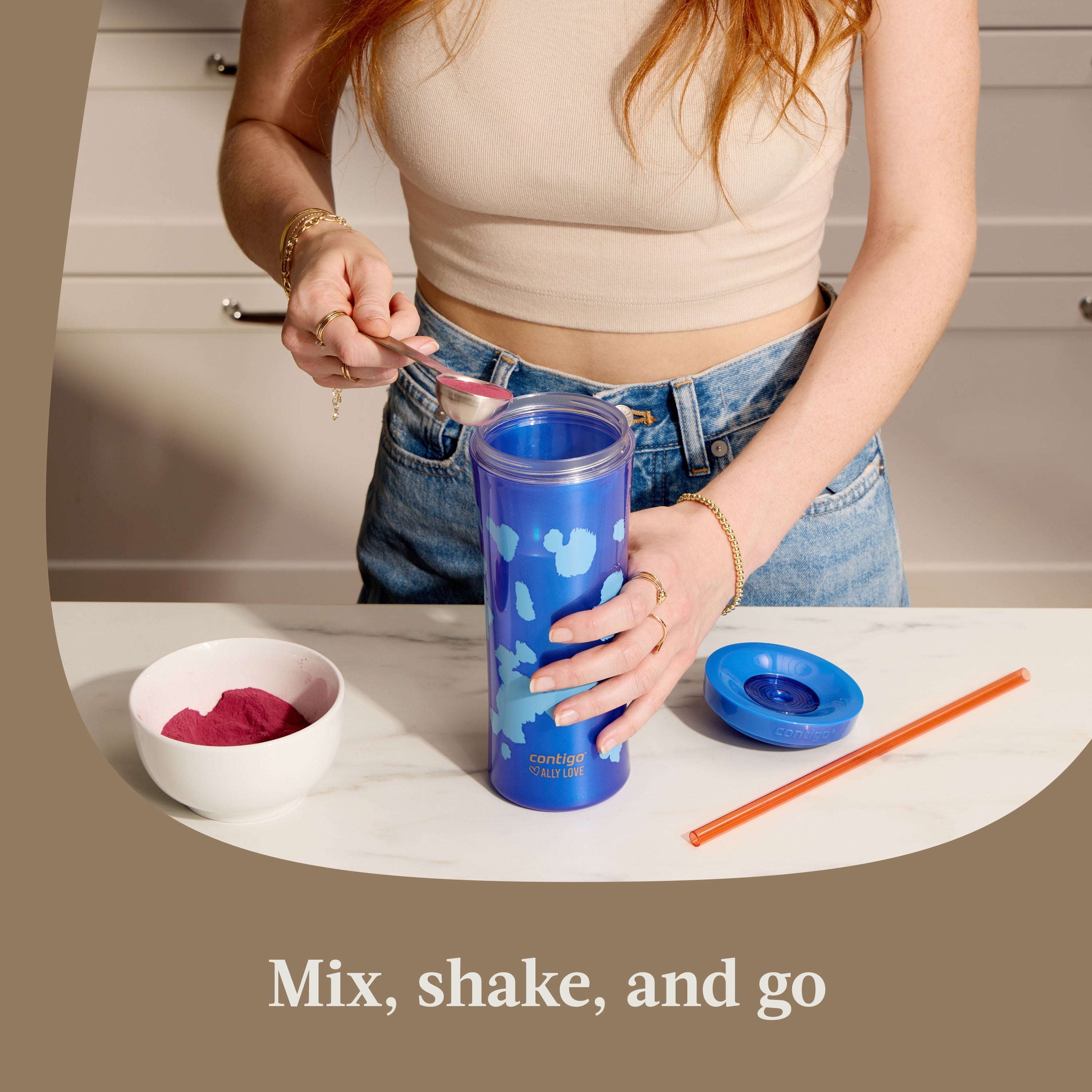 Contigo 20oz Shake &amp; Go Tumbler, Plastic with Straw, Stellar Jay Cowhide Couture - Pick 706