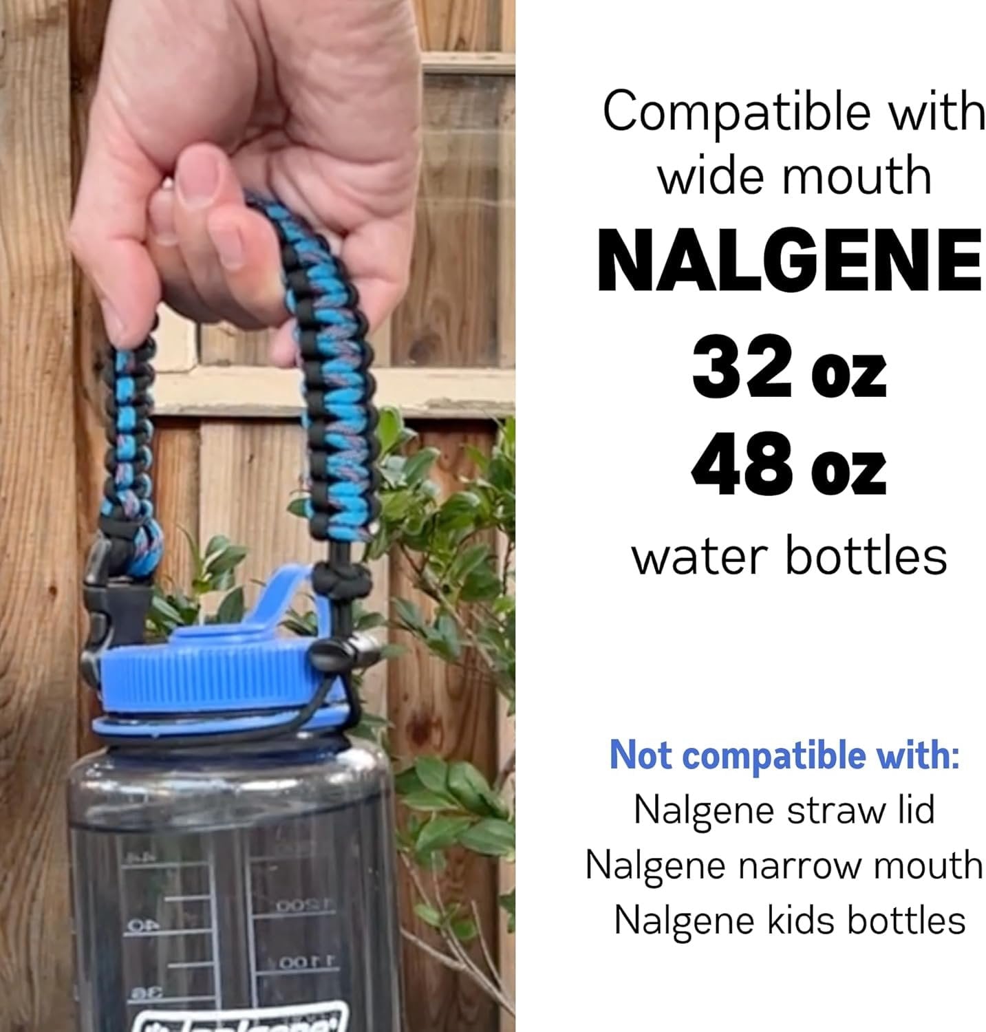 Hydrocord Handle for Nalgene Water Bottles, Fits Wide Mouth Water Bottles, Durable Carrier, Secure Accessories, Compatible with 32oz, 36oz, 48oz Water Bottle (Black) - Pick 765