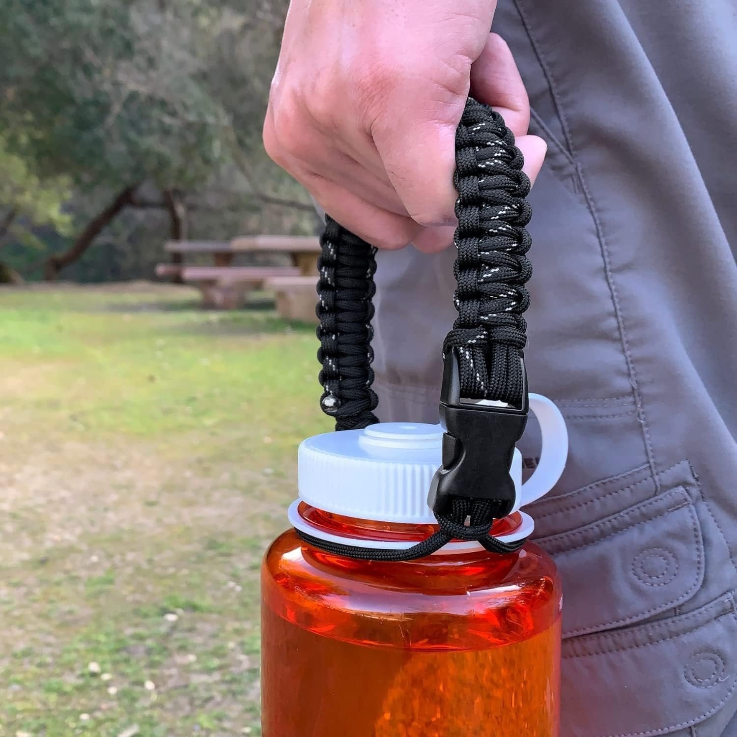 Hydrocord Handle for Nalgene Water Bottles, Fits Wide Mouth Water Bottles, Durable Carrier, Secure Accessories, Compatible with 32oz, 36oz, 48oz Water Bottle (Black) - Pick 765