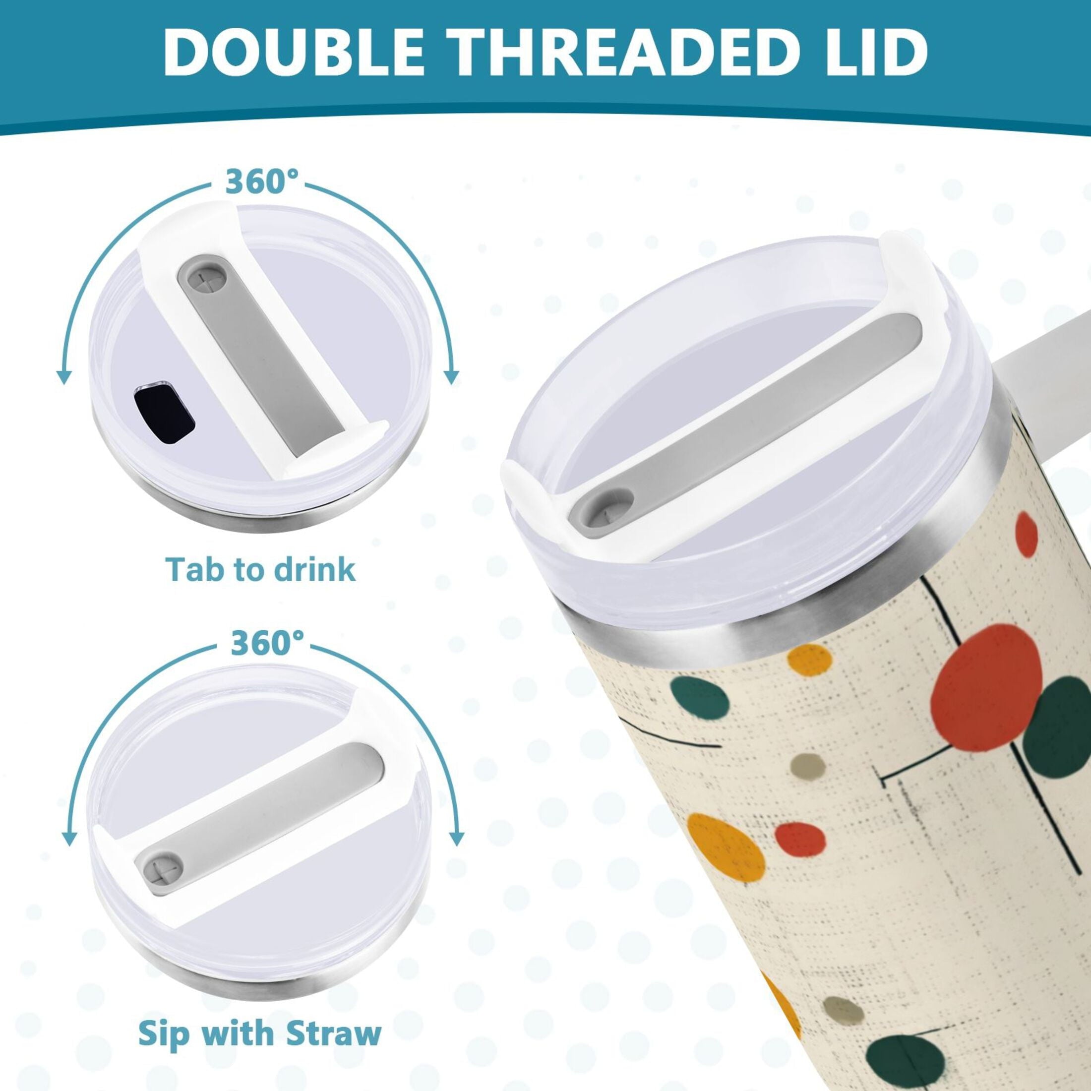 30 oz Insulated Stainless Steel Tumbler Double Wall Stainless Steel Tumbler with 2-Way Drinking Colorful Dots and Lines - Pick 503