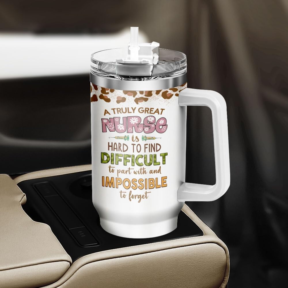 Tumbler 40 Oz With Handle Lid And Straw, Nurse Gifts, Black Camo White Engraved Print Travel Nurses Tumblers Handle Funny Cups Nursing For, Great Nurse Rainbow Daisy Flower - Pick 979