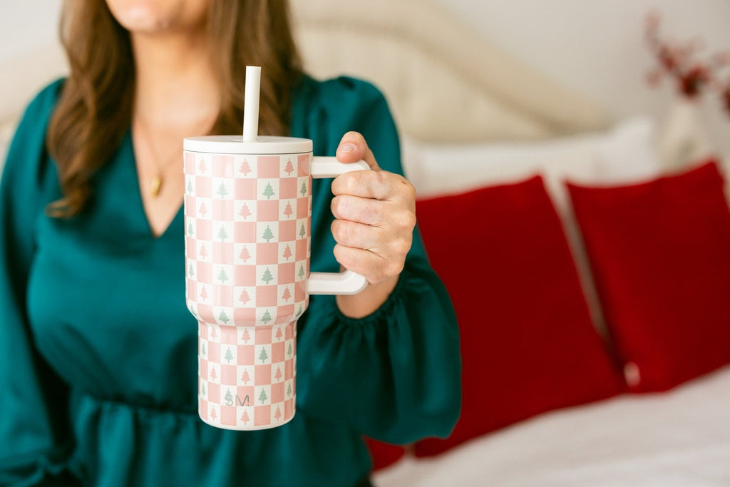 Simple Modern 30 fl oz Insulated Stainless Steel Trek Tumbler with Straw Lid | Seaglass Sage and Cream Checkmate - Pick 125