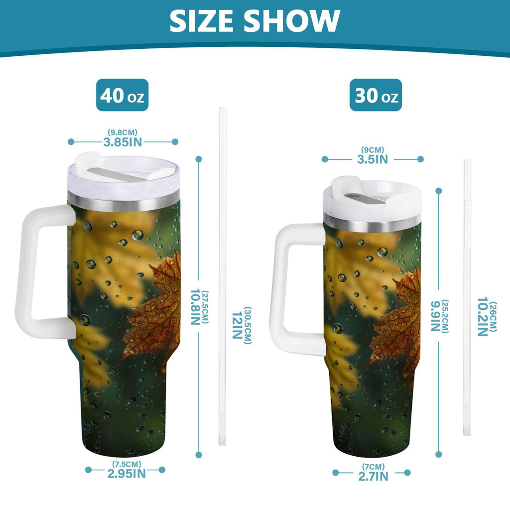 30 oz Insulated Stainless Steel Tumbler Double Wall Stainless Steel Tumbler with 2-Way Drinking Leaves with Water Droplets - Pick 915