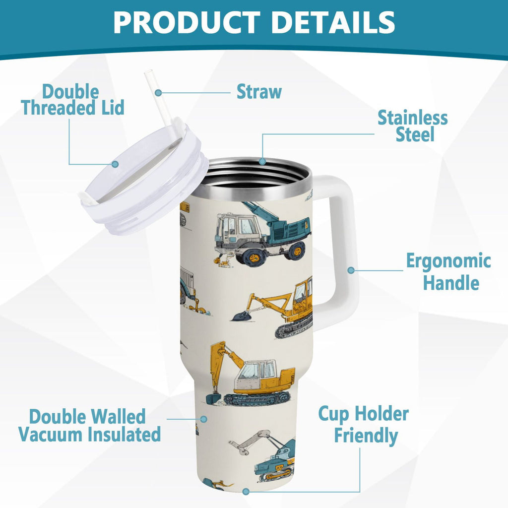 30 oz Insulated Stainless Steel Tumbler Double Wall Stainless Steel Tumbler with 2-Way Drinking Engineering Vehicle Pattern - Pick 402