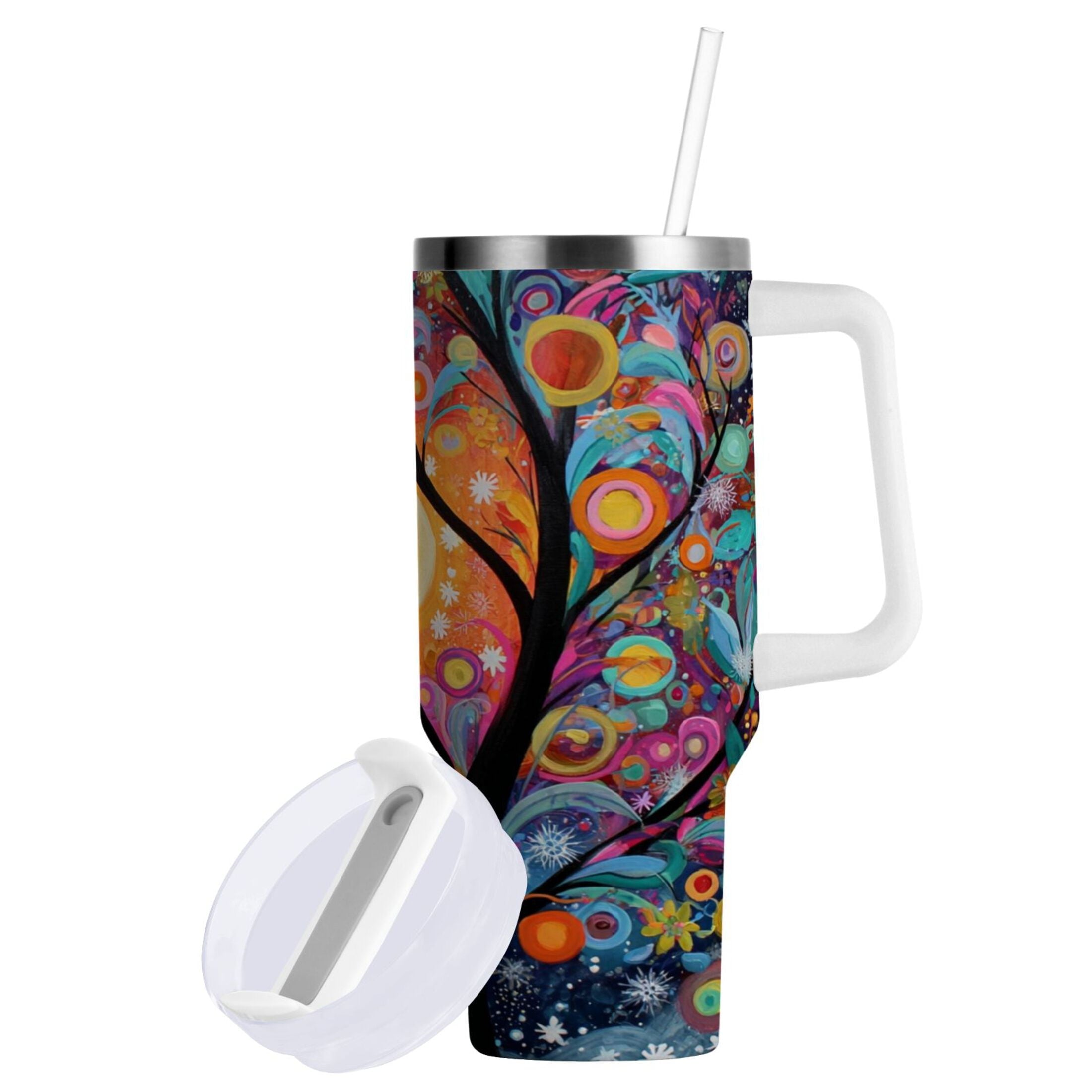 30 oz Insulated Stainless Steel Tumbler Double Wall Stainless Steel Tumbler with 2-Way Drinking Beautiful Abstract Tree Painting - Pick 926