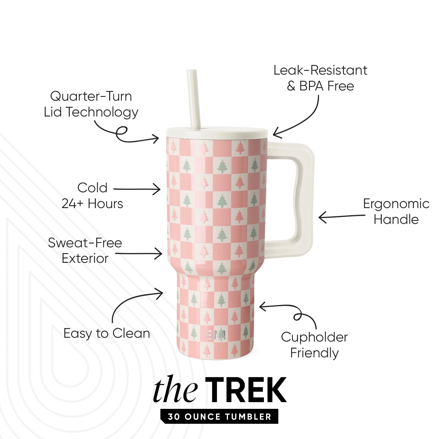 Simple Modern 30 fl oz Insulated Stainless Steel Trek Tumbler with Straw Lid | Seaglass Sage and Cream Checkmate - Pick 125
