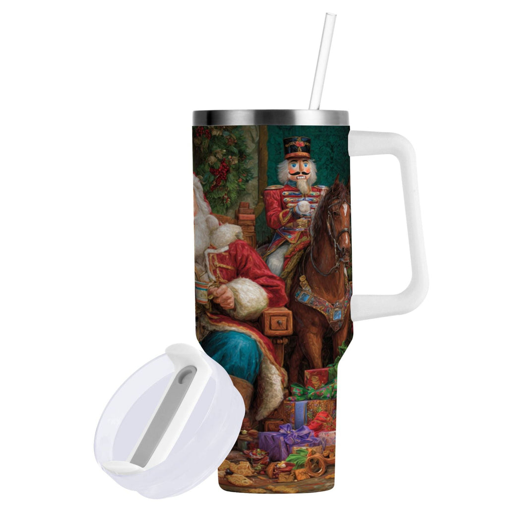 40 oz Insulated Stainless Steel Tumbler Double Wall Stainless Steel Tumbler with 2-Way Drinking Santa Eating Cookies - Pick 521