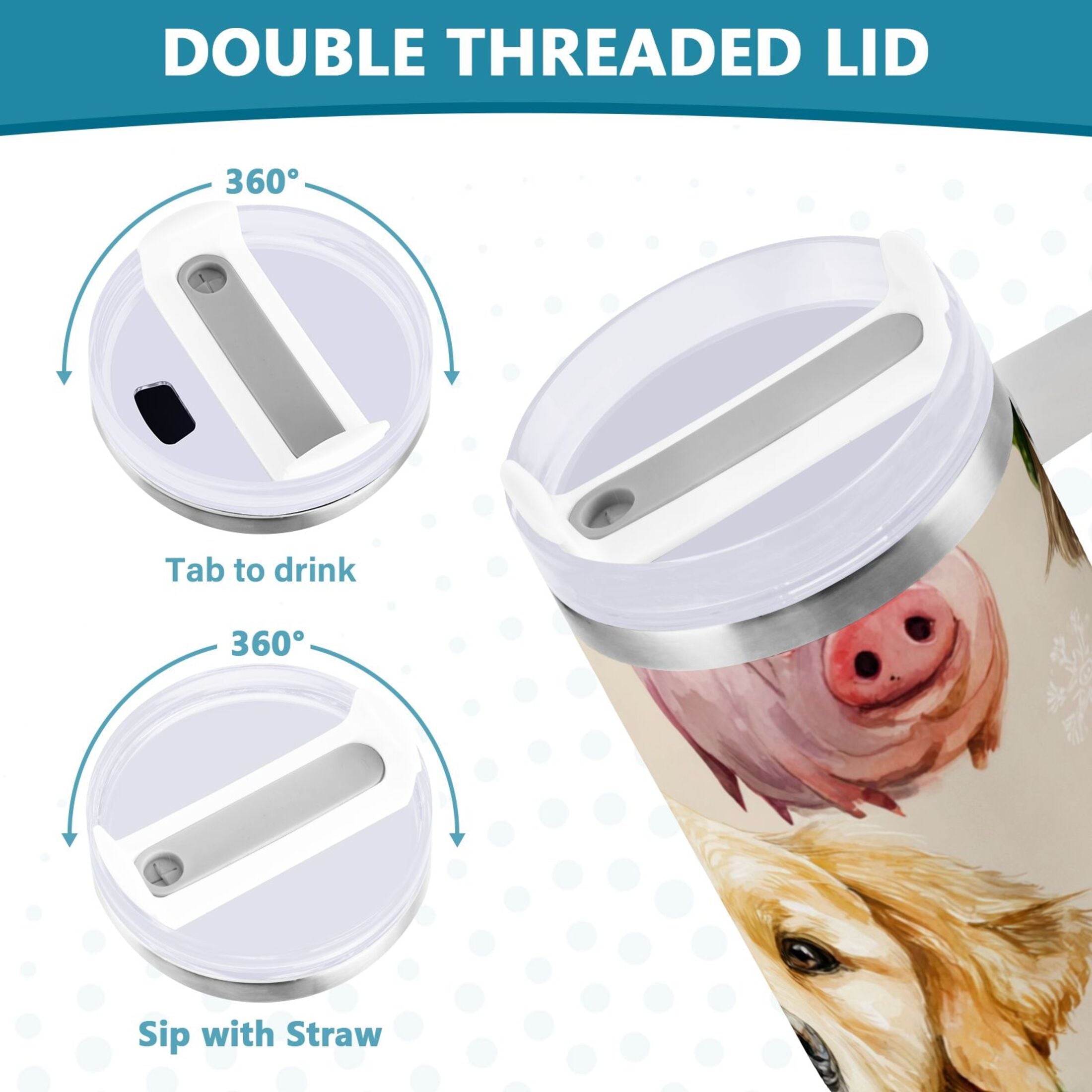 30 oz Insulated Stainless Steel Tumbler Double Wall Stainless Steel Tumbler with 2-Way Drinking Watercolor Animals Pattern - Pick 151