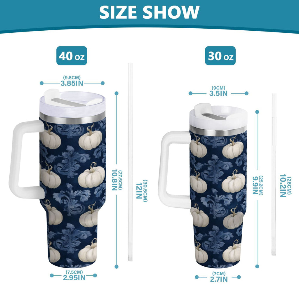 30 oz Insulated Stainless Steel Tumbler Double Wall Stainless Steel Tumbler with 2-Way Drinking Watercolor White Pumpkins - Pick 803