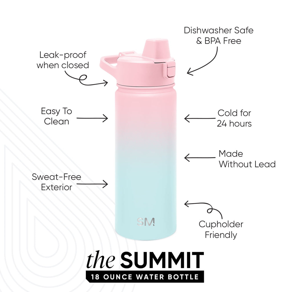 Simple Modern 18 fl oz Insulated Stainless Steel Summit Water Bottle with Covered Silicone Straw Lid | Sweet Taffy - Pick 863