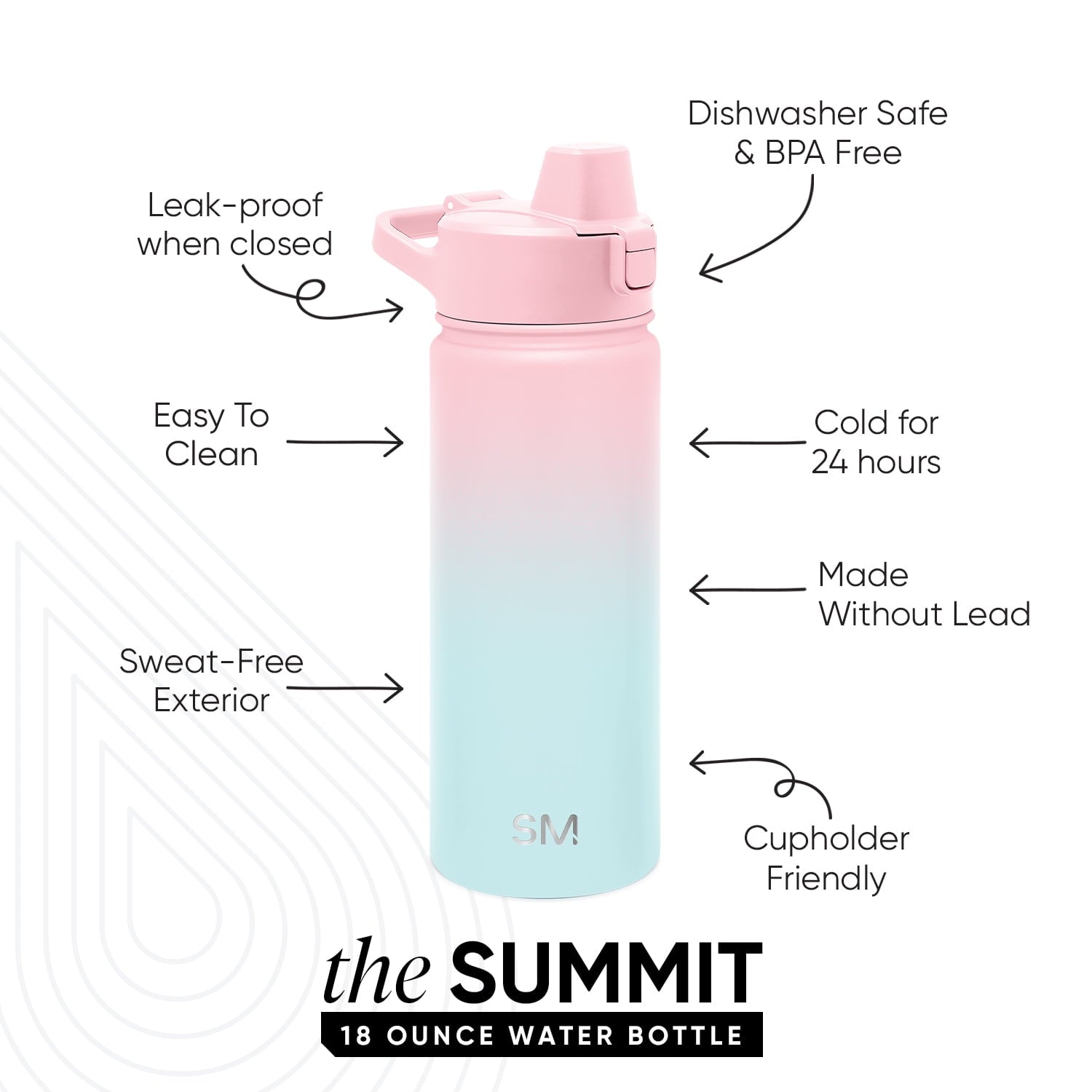 Simple Modern 18 fl oz Insulated Stainless Steel Summit Water Bottle with Covered Silicone Straw Lid | Sweet Taffy - Pick 863
