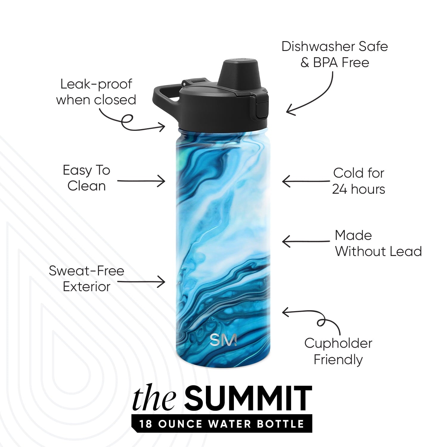 Simple Modern 18 fl oz Insulated Stainless Steel Summit Water Bottle with Covered Silicone Straw Lid | Sweet Taffy - Pick 863