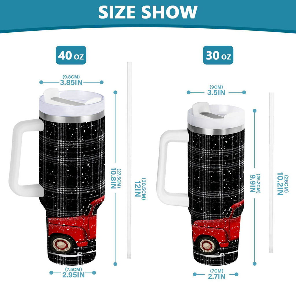 40 oz Insulated Stainless Steel Tumbler Double Wall Stainless Steel Tumbler with 2-Way Drinking Red Truck with Christmas Tree - Pick 636