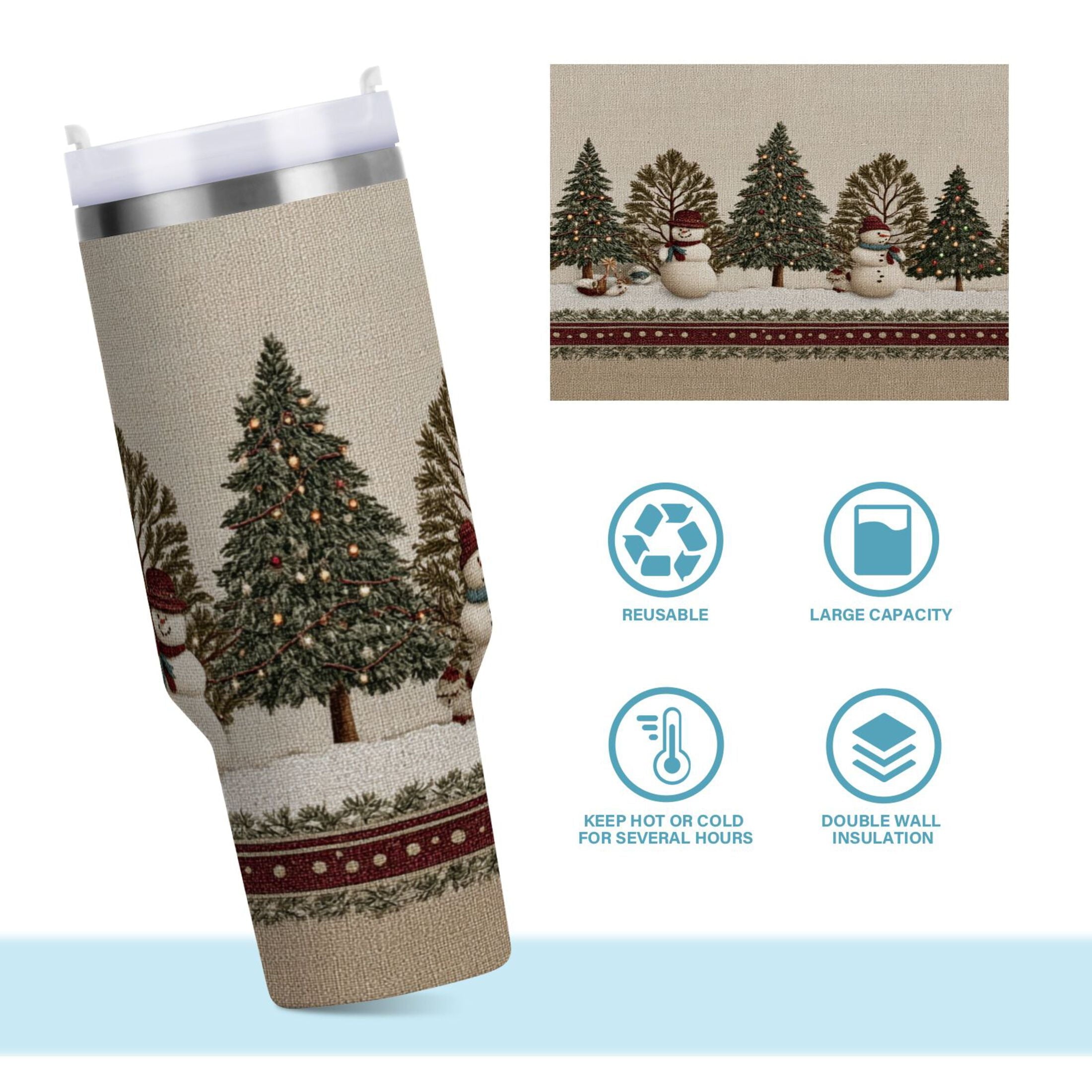 30 oz Insulated Stainless Steel Tumbler Double Wall Stainless Steel Tumbler with 2-Way Drinking Snowmen and Deer in The Forest - Pick 170