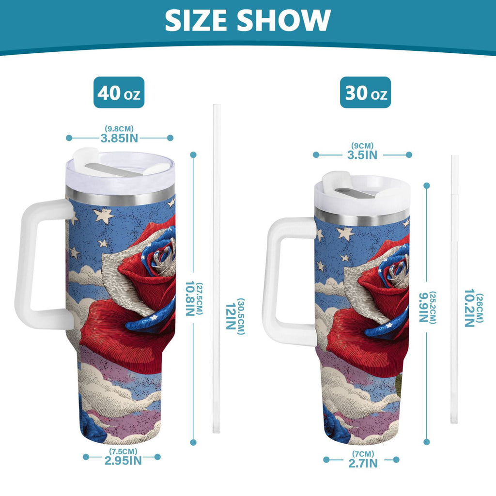 40 oz Insulated Stainless Steel Tumbler Double Wall Stainless Steel Tumbler with 2-Way Drinking Roses and Clouds - Pick 511
