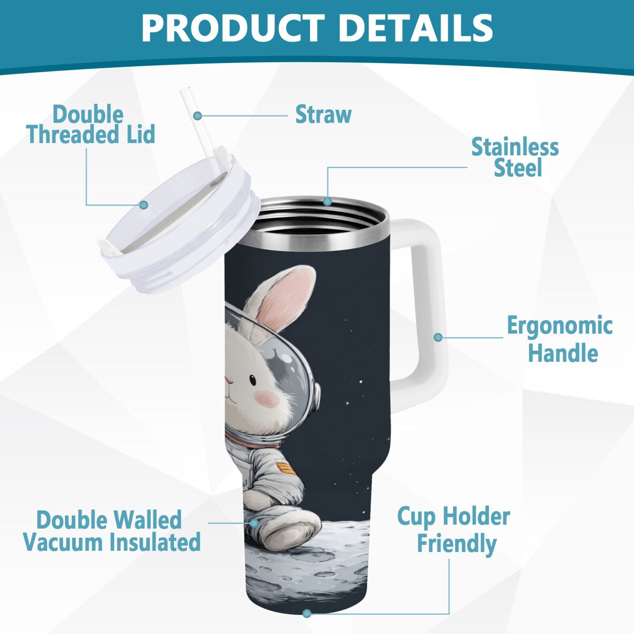 40 oz Insulated Stainless Steel Tumbler Double Wall Stainless Steel Tumbler with 2-Way Drinking Rabbit in A Space - Pick 701