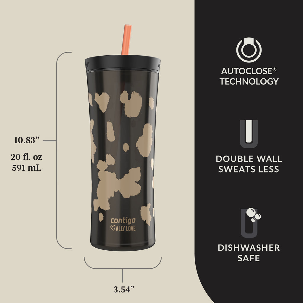 Contigo 20oz Shake &amp; Go Tumbler, Plastic with Straw, Licorice Cowhide Couture - Pick 787
