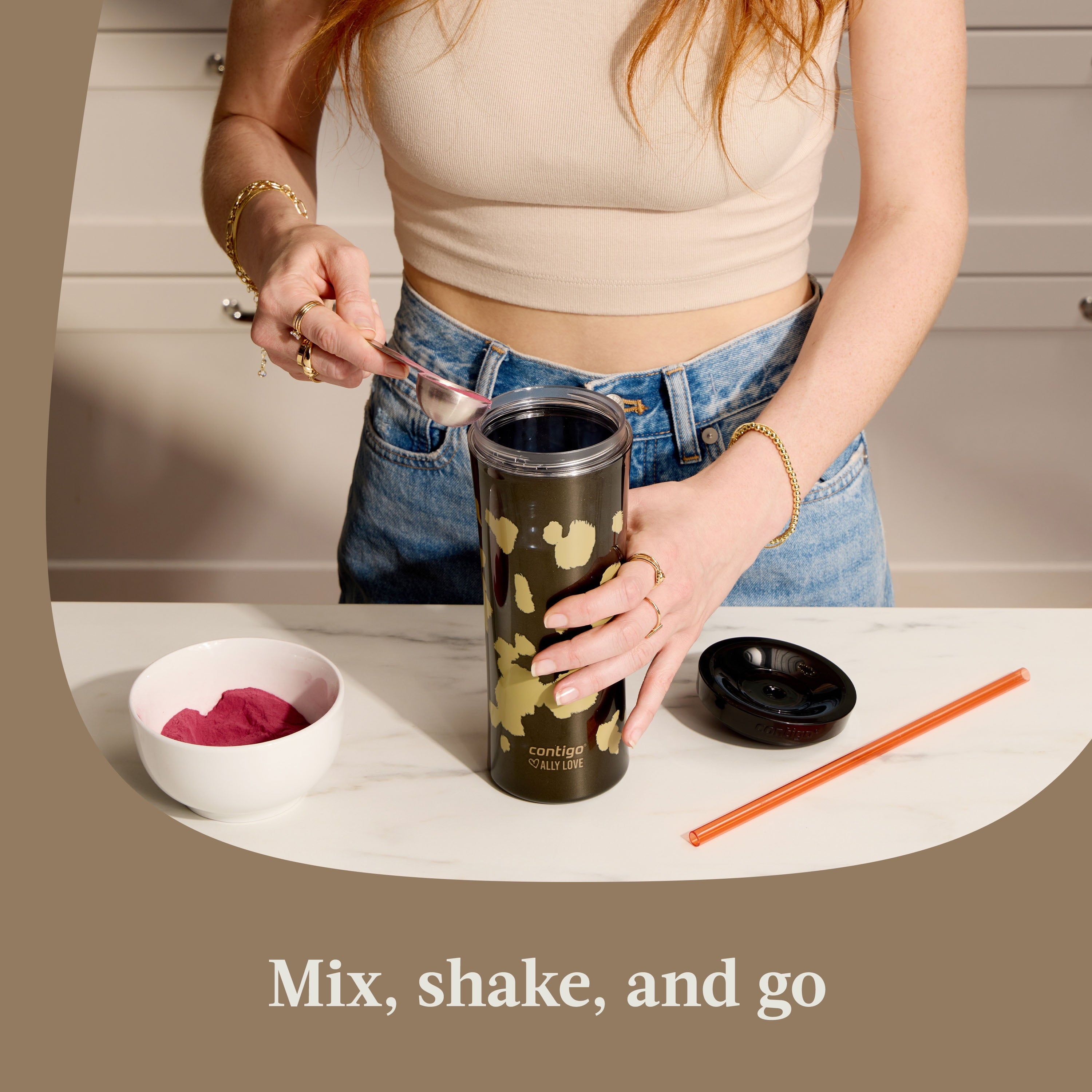 Contigo 20oz Shake &amp; Go Tumbler, Plastic with Straw, Licorice Cowhide Couture - Pick 787