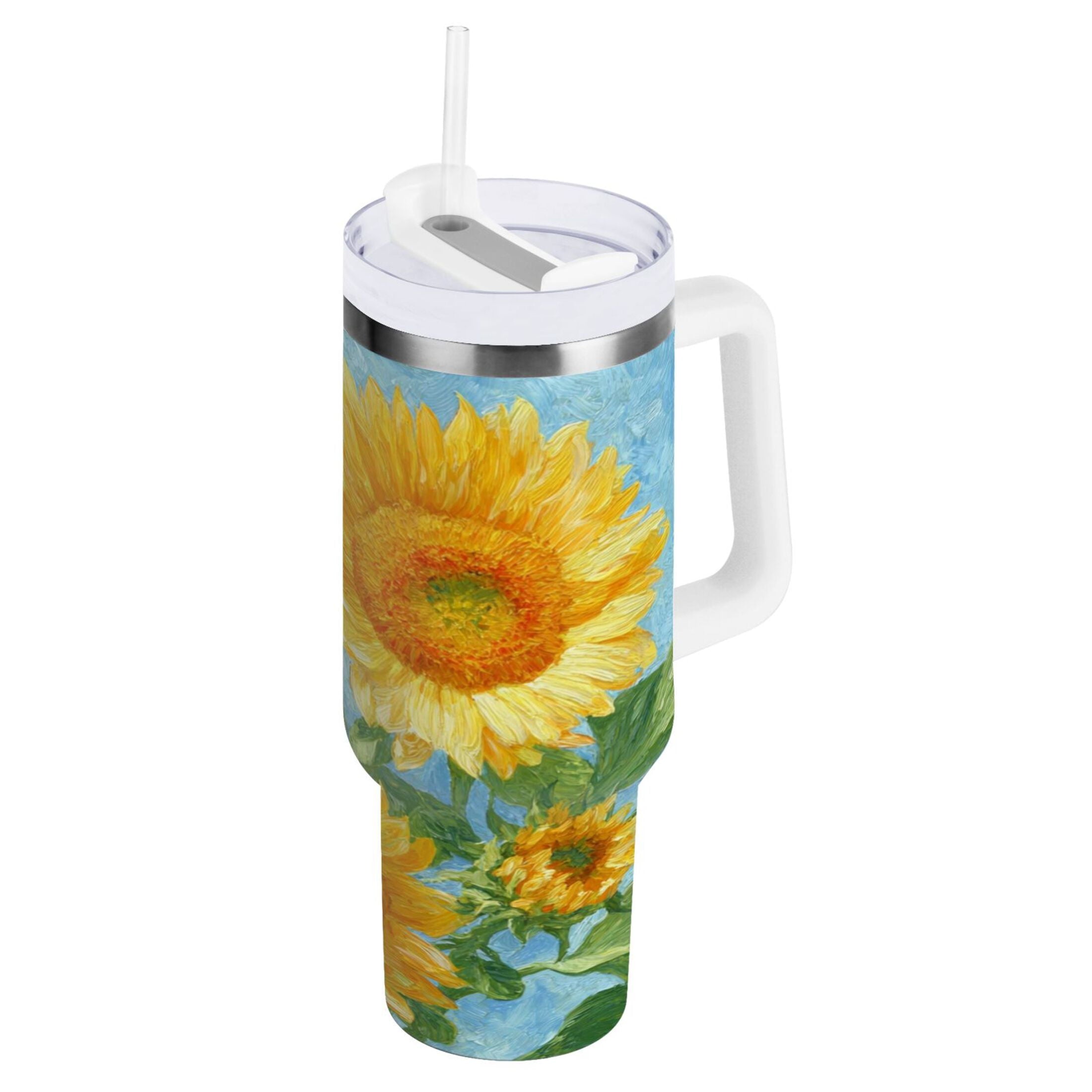 40 oz Insulated Stainless Steel Tumbler Double Wall Stainless Steel Tumbler with 2-Way Drinking Sunflower Oil Painting - Pick 362
