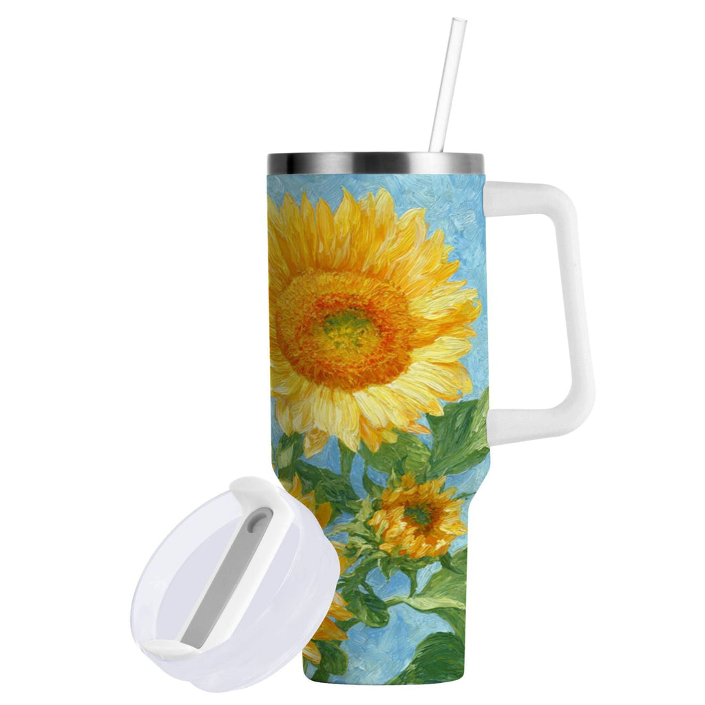 40 oz Insulated Stainless Steel Tumbler Double Wall Stainless Steel Tumbler with 2-Way Drinking Sunflower Oil Painting - Pick 362