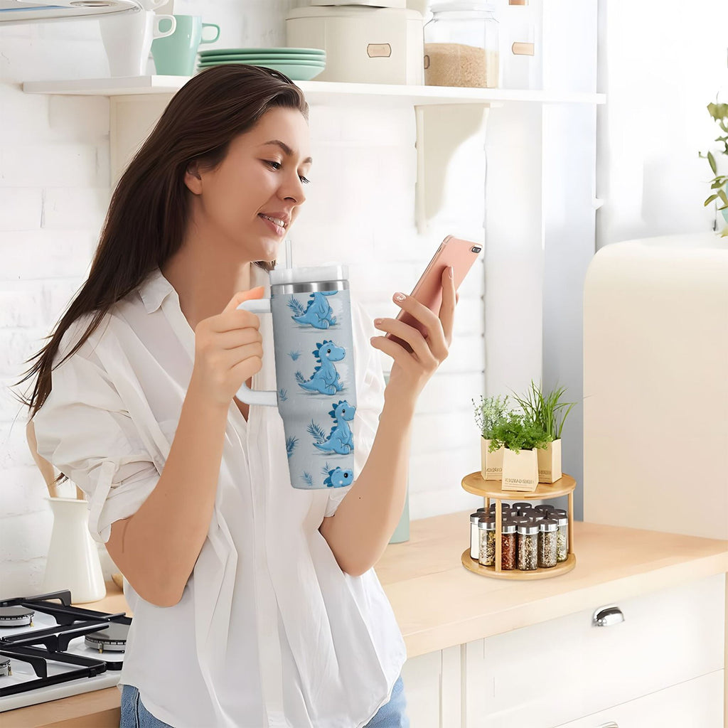 30 oz Insulated Stainless Steel Tumbler Double Wall Stainless Steel Tumbler with 2-Way Drinking Cartoon Blue Dinosaurs - Pick 582