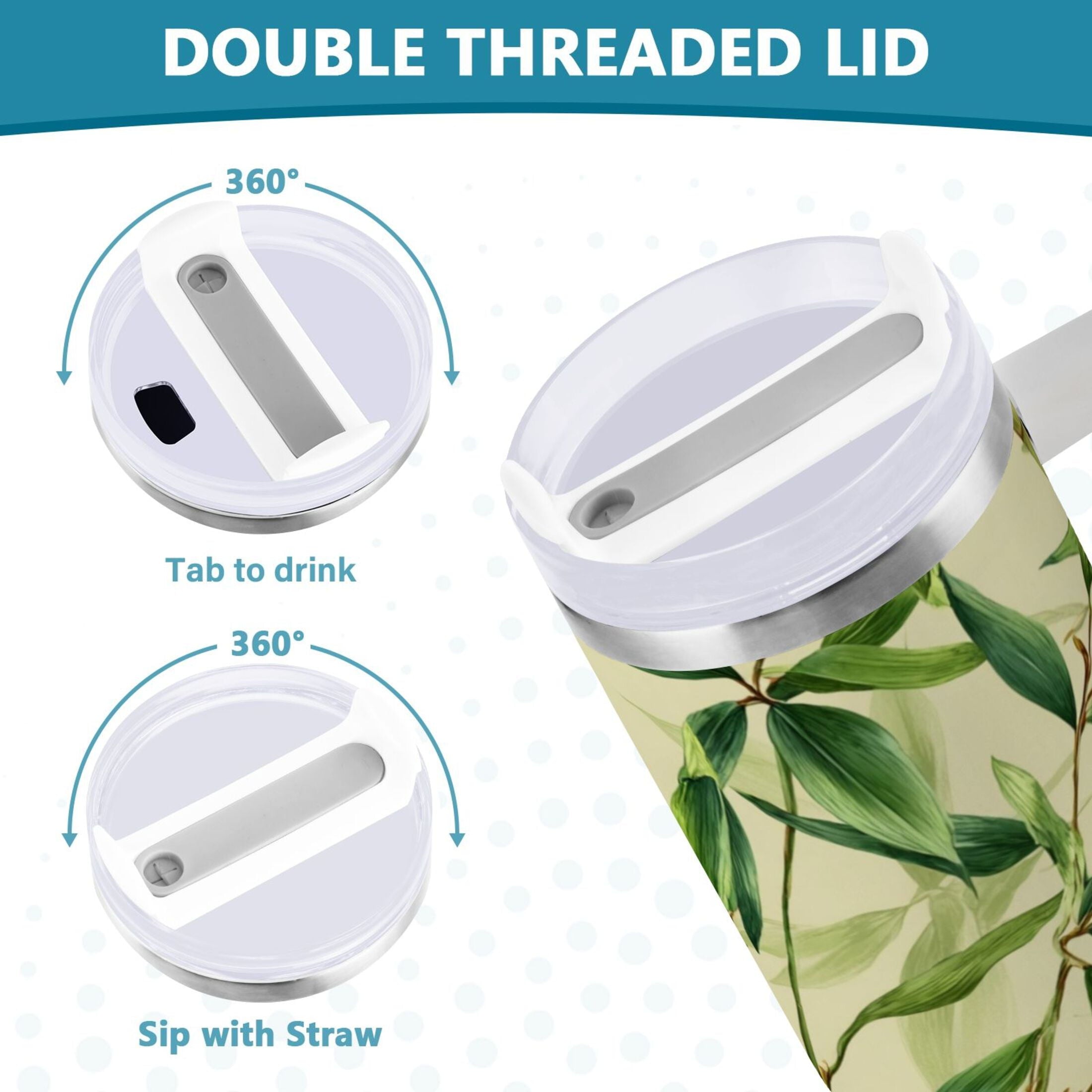 30 oz Insulated Stainless Steel Tumbler Double Wall Stainless Steel Tumbler with 2-Way Drinking Bamboo Pattern - Pick 398