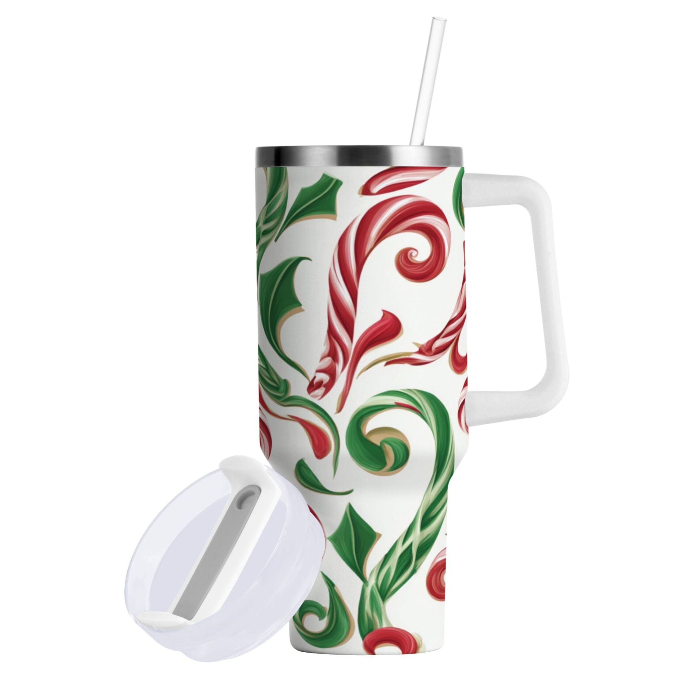 40 oz Insulated Stainless Steel Tumbler Double Wall Stainless Steel Tumbler with 2-Way Drinking Red and Green Candy-cane - Pick 289