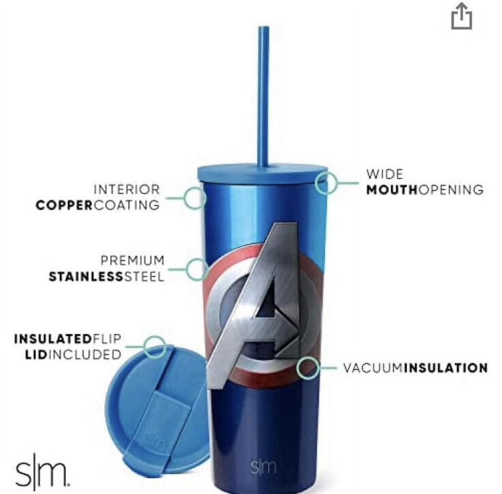 Simple Modern Insulated Avengers Shield 24oz  Tumbler W/Flip Lid and Straw Lid - Pick 840