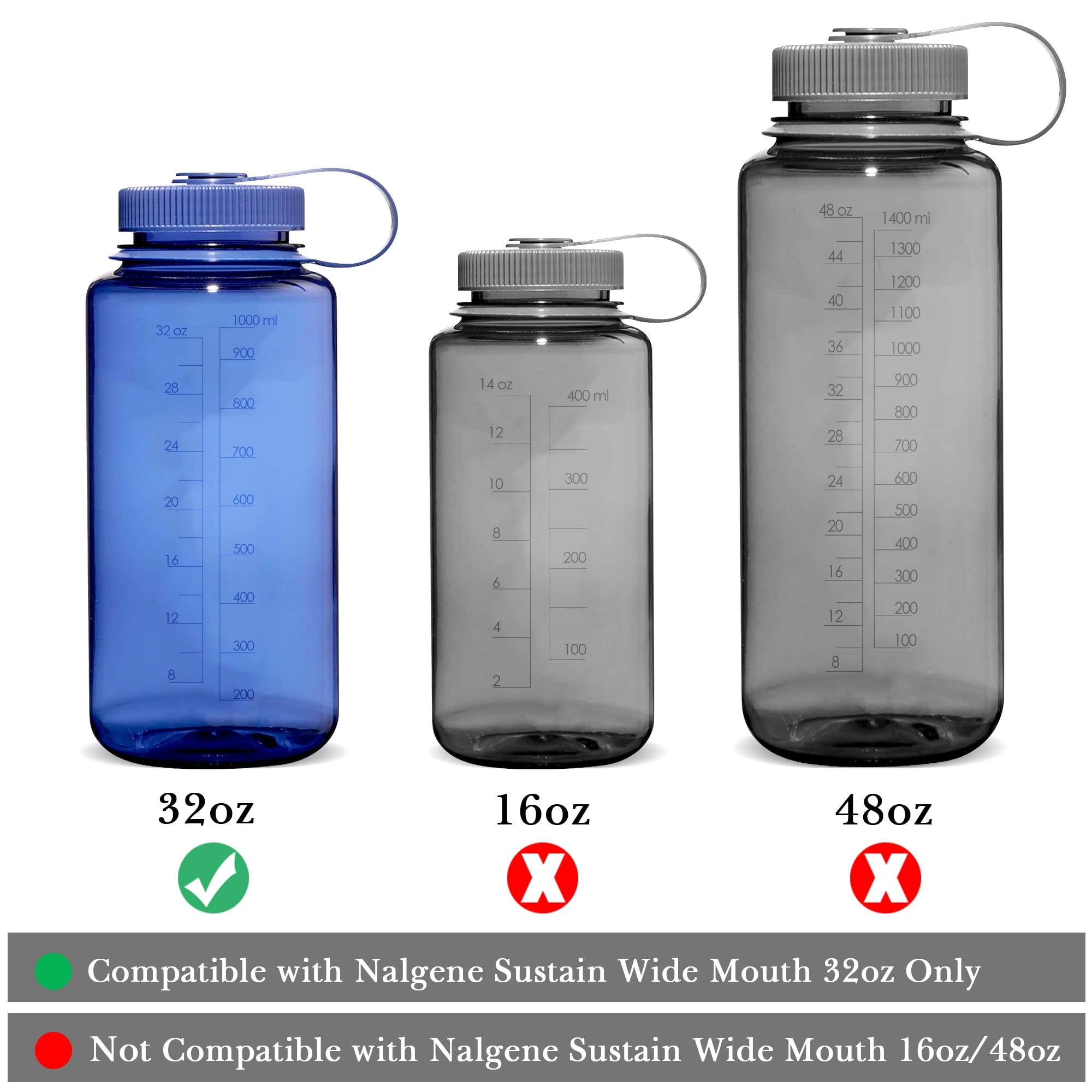 Linkidea 4 Pack Water Bottle Silicone Splashguard Compatible with Nalgene Sustain Wide Mouth 32oz, Anti-Spill Splash Guard for Wide-Necked Bottles with 53mm Opening, Waterbottle Easy Sipper - Pick 621