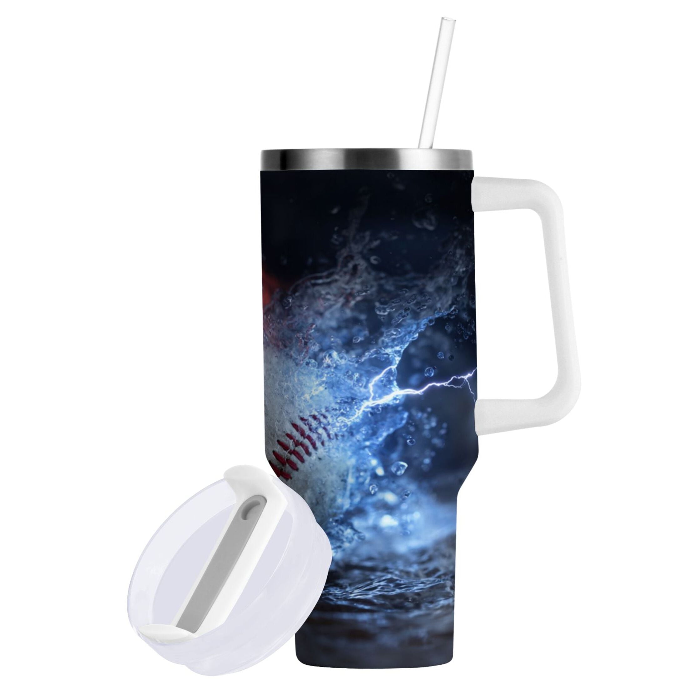 40 oz Insulated Stainless Steel Tumbler Double Wall Stainless Steel Tumbler with 2-Way Drinking Baseball with Water and Fire - Pick 726