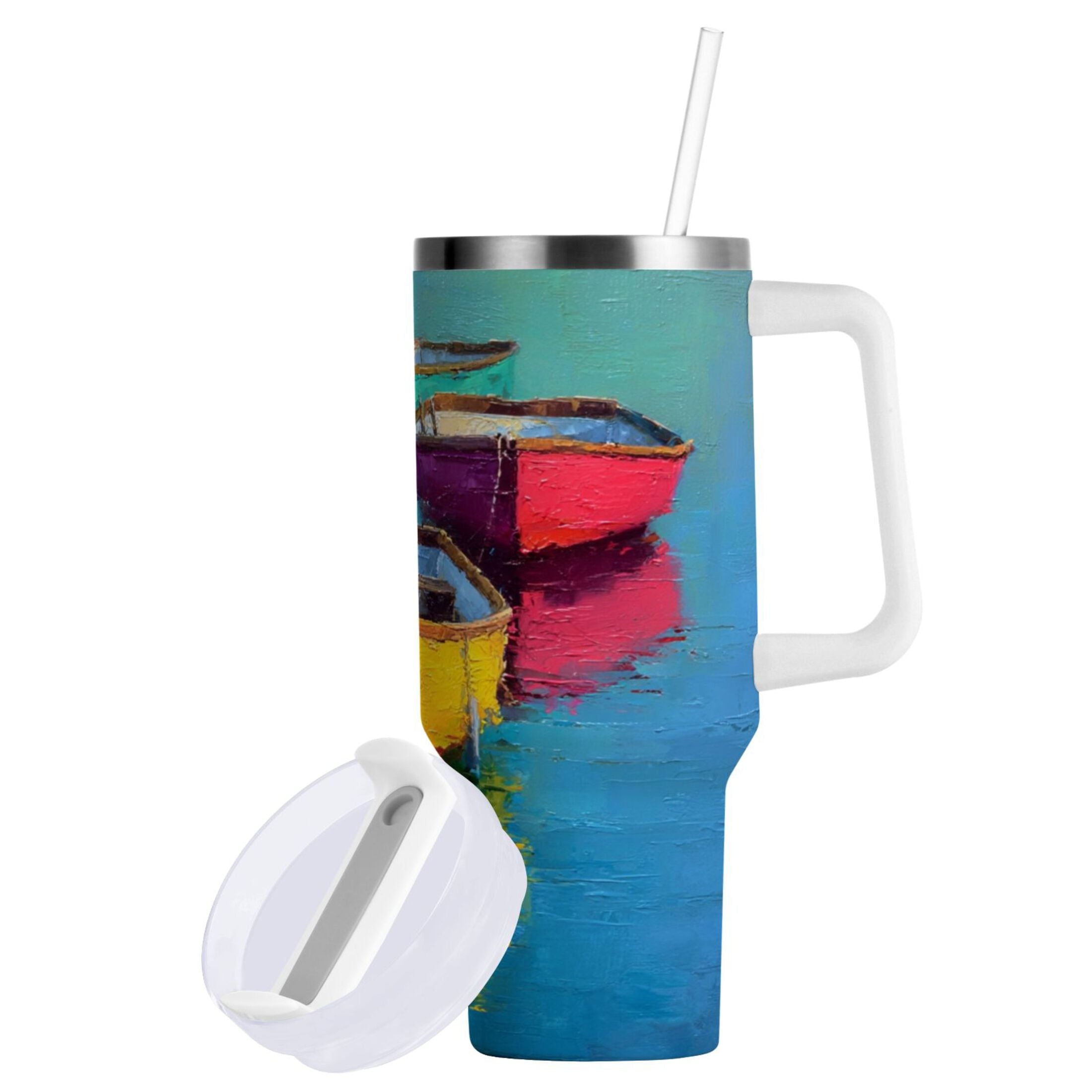30 oz Insulated Stainless Steel Tumbler Double Wall Stainless Steel Tumbler with 2-Way Drinking Colorful Row Boats - Pick 761