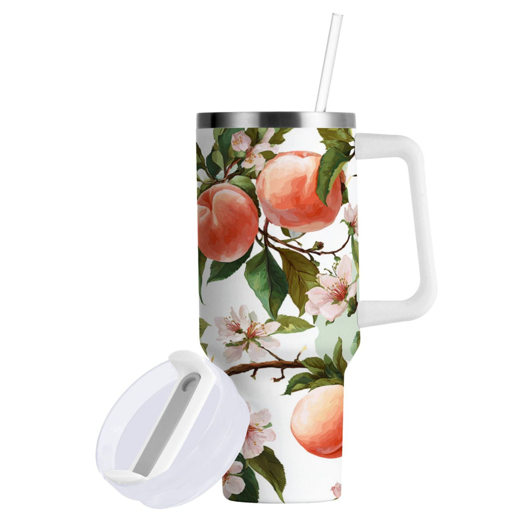 30 oz Insulated Stainless Steel Tumbler Double Wall Stainless Steel Tumbler with 2-Way Drinking Peach Fruit Pattern - Pick 393