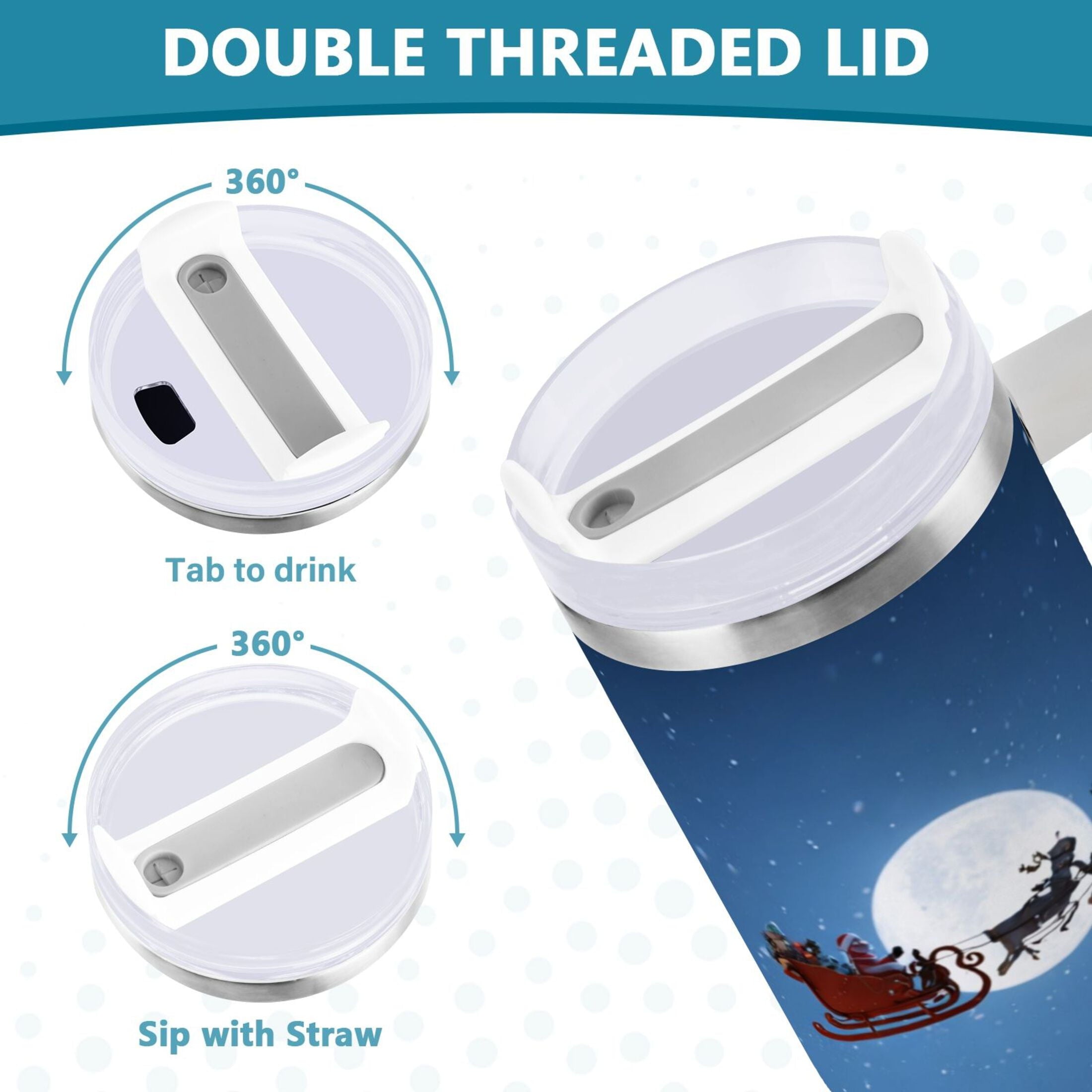 30 oz Insulated Stainless Steel Tumbler Double Wall Stainless Steel Tumbler with 2-Way Drinking Christmas Night Scene - Pick 155