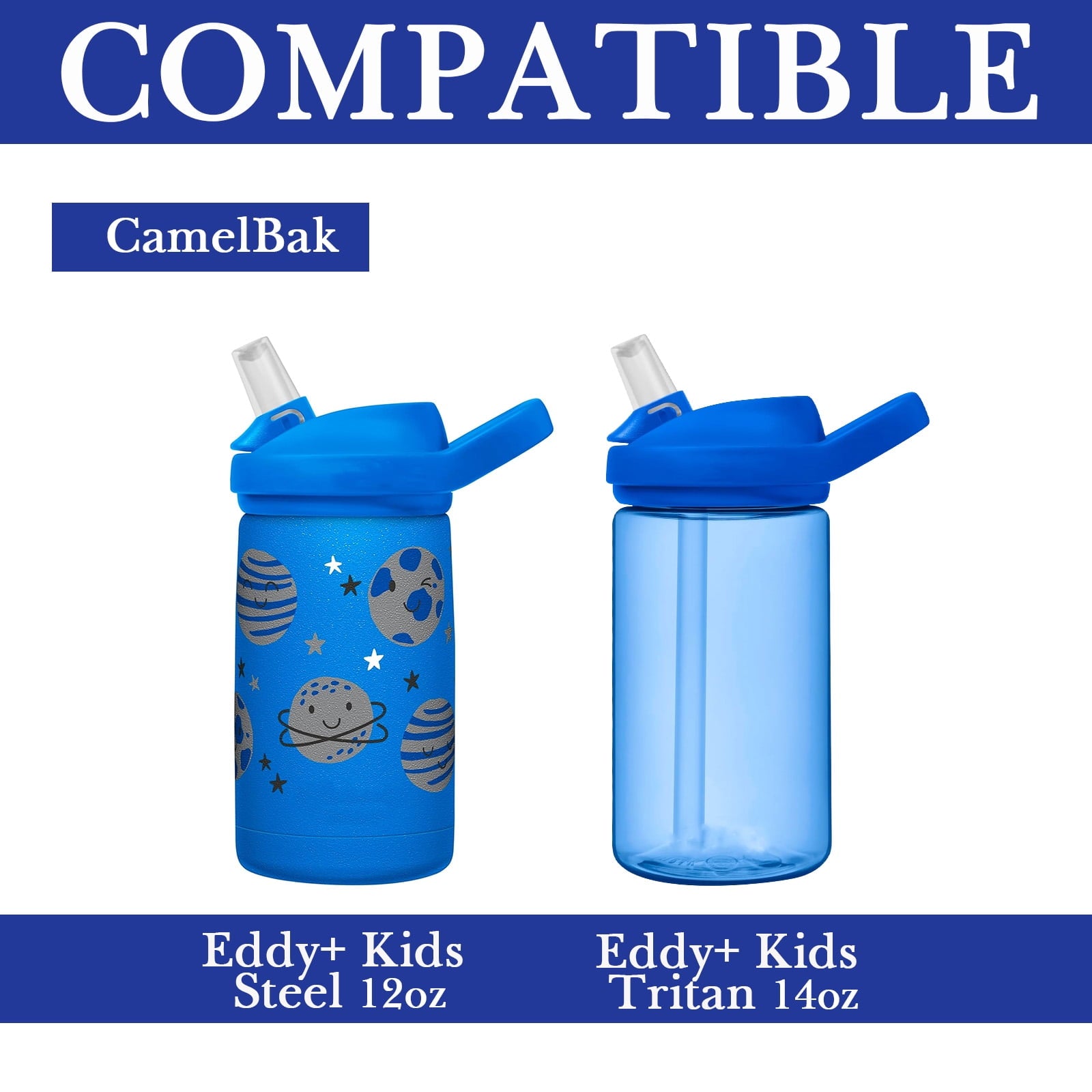 Linkidea Water Bottle Sleeve Compatible with CamelBak Eddy+ Tritan 14oz, Steel 12oz Kids Bottle, Waterbottle Holder Bag with Name Tag, Navy Blue - Pick 201