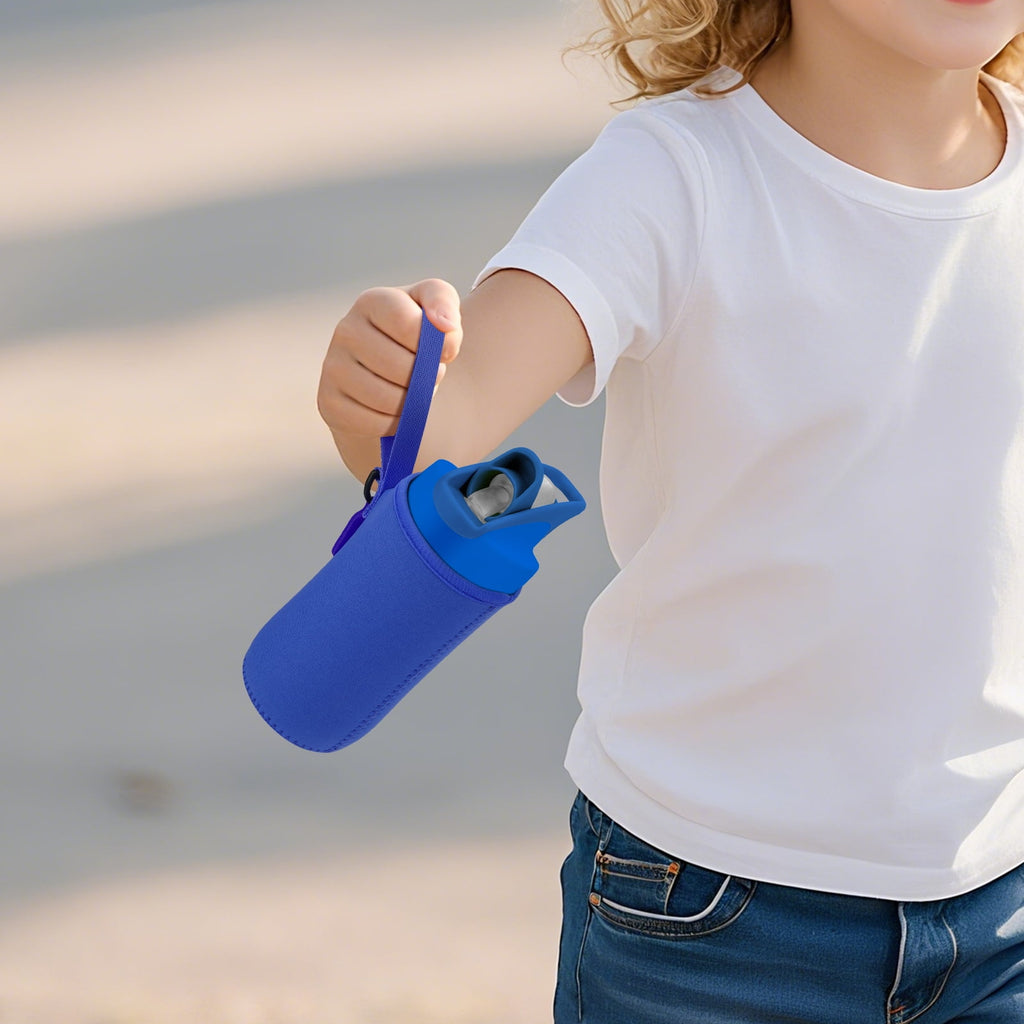 Linkidea Water Bottle Sleeve Compatible with CamelBak Eddy+ Tritan 14oz, Steel 12oz Kids Bottle, Waterbottle Holder Bag with Name Tag, Navy Blue - Pick 201