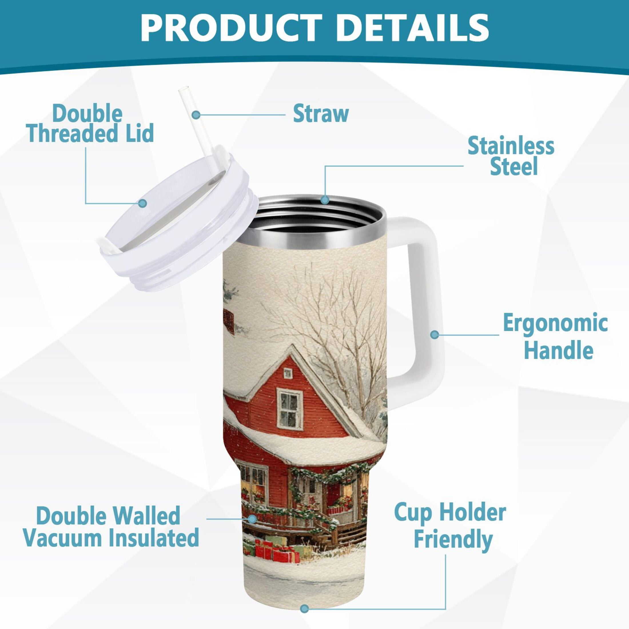 40 oz Insulated Stainless Steel Tumbler Double Wall Stainless Steel Tumbler with 2-Way Drinking House with Snow-covered Roof - Pick 374