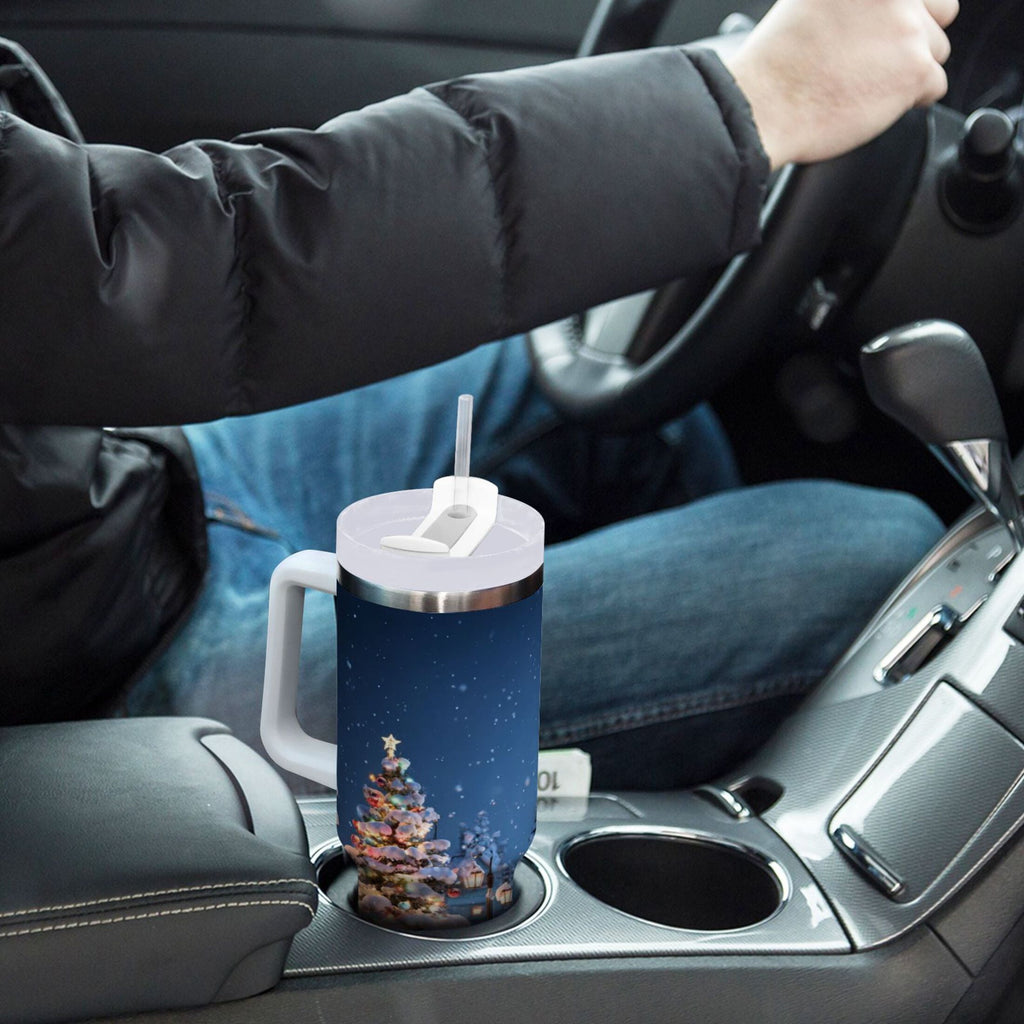 30 oz Insulated Stainless Steel Tumbler Double Wall Stainless Steel Tumbler with 2-Way Drinking Christmas Night Scene - Pick 155