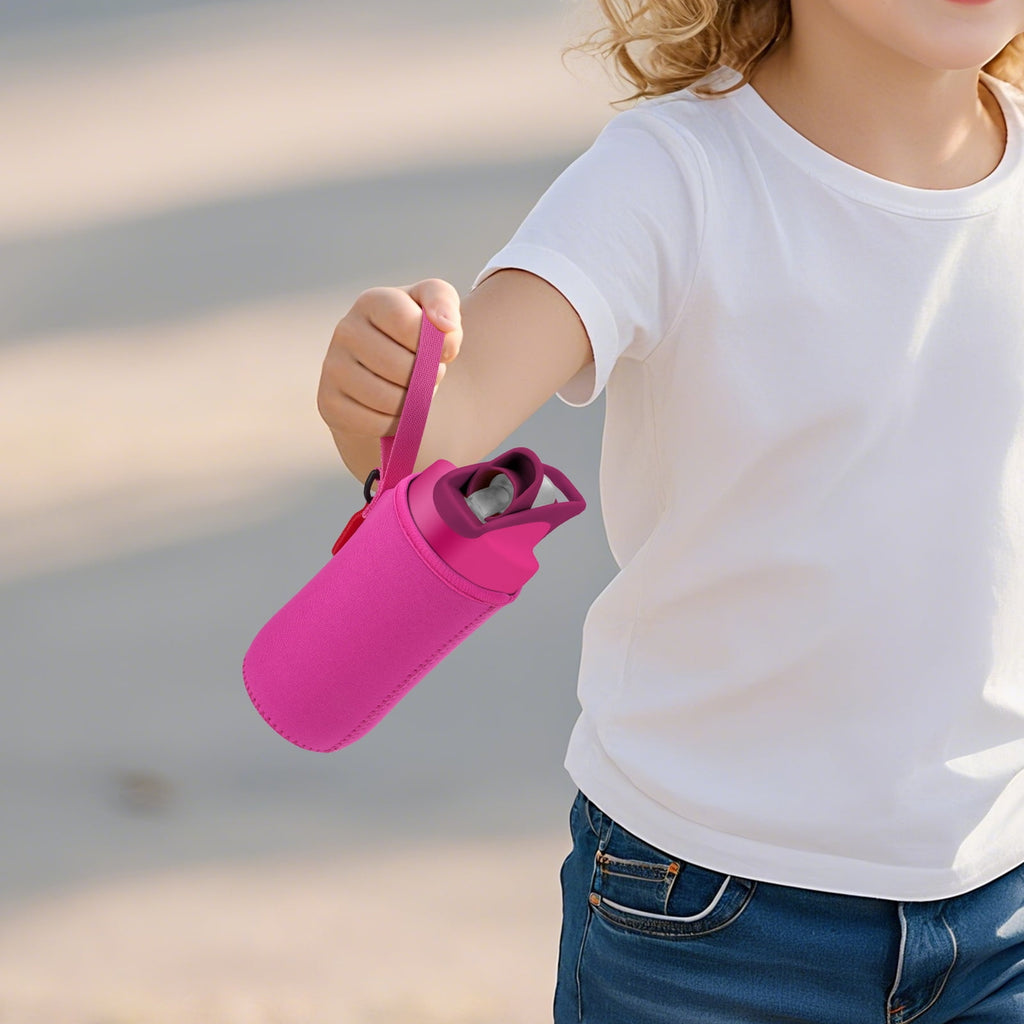 Linkidea Water Bottle Sleeve Compatible with CamelBak Eddy+ Tritan 14oz, Steel 12oz Kids Bottle, Waterbottle Holder Bag with Name Tag, Rose Red - Pick 990