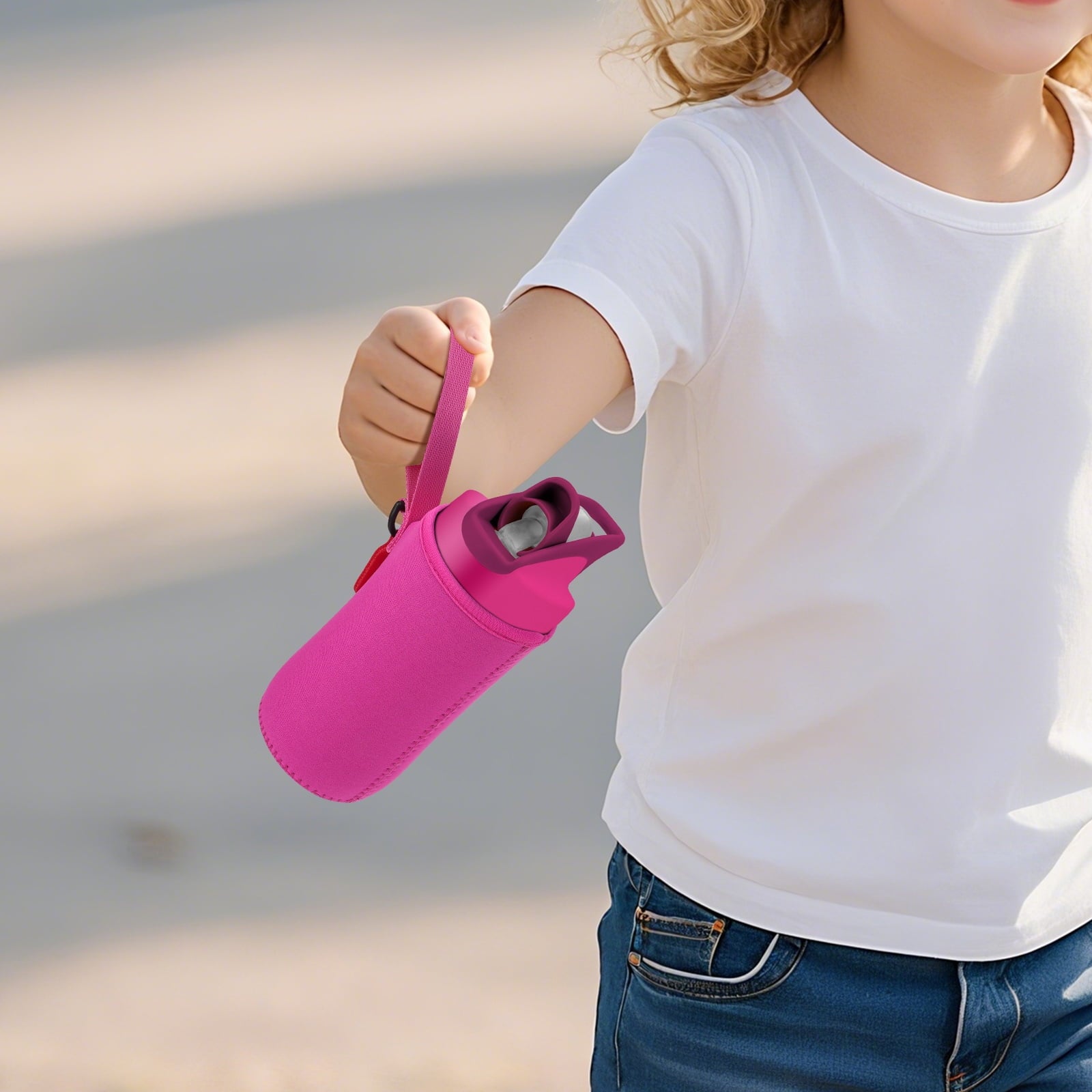 Linkidea Water Bottle Sleeve Compatible with CamelBak Eddy+ Tritan 14oz, Steel 12oz Kids Bottle, Waterbottle Holder Bag with Name Tag, Rose Red - Pick 990