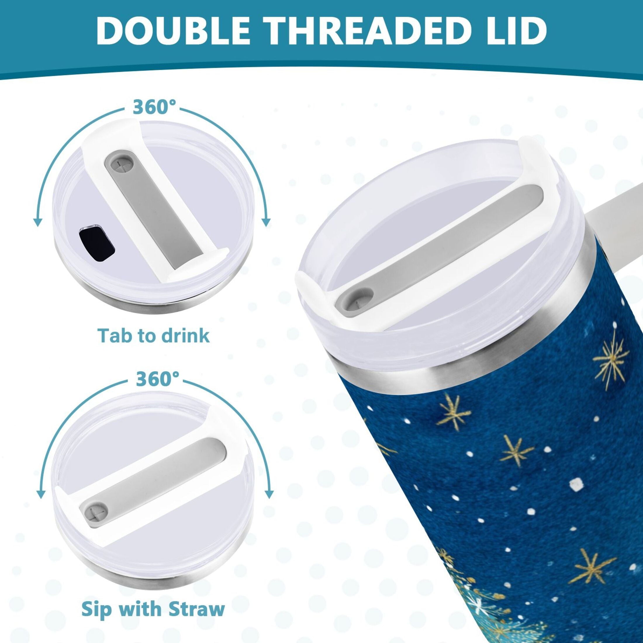 40 oz Insulated Stainless Steel Tumbler Double Wall Stainless Steel Tumbler with 2-Way Drinking Watercolor Christmas Tree - Pick 242