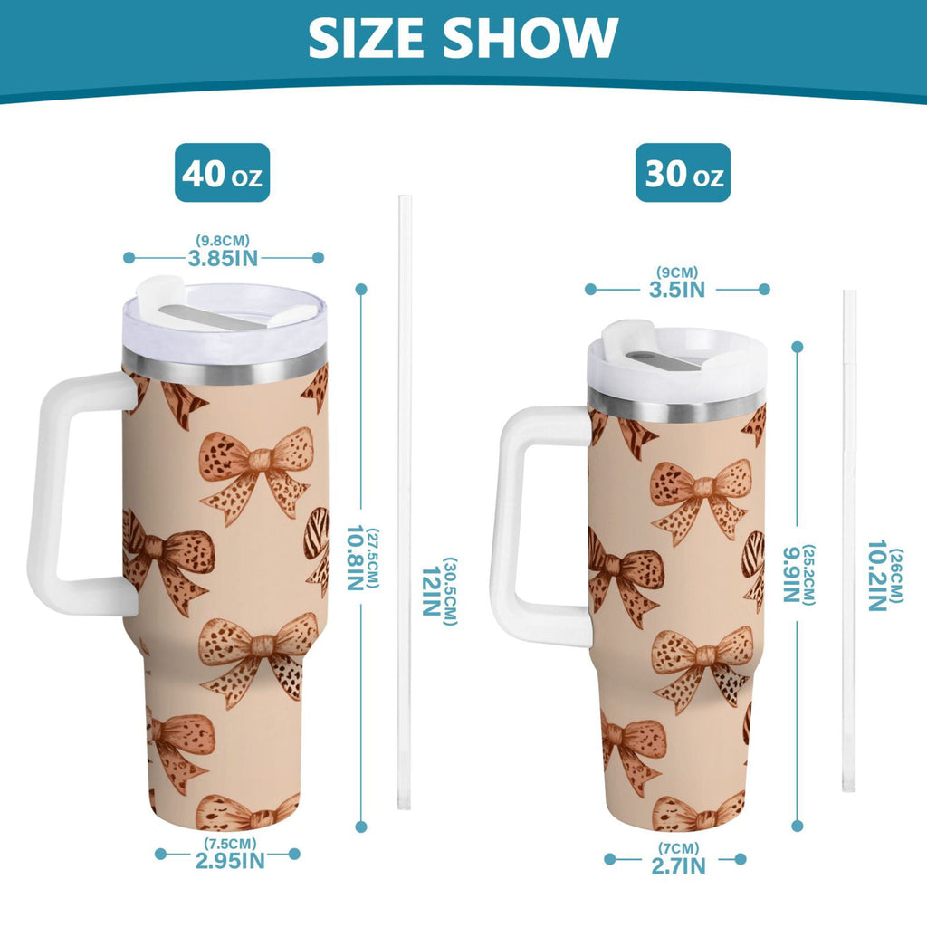 40 oz Insulated Stainless Steel Tumbler Double Wall Stainless Steel Tumbler with 2-Way Drinking Leopard Print Bow - Pick 924