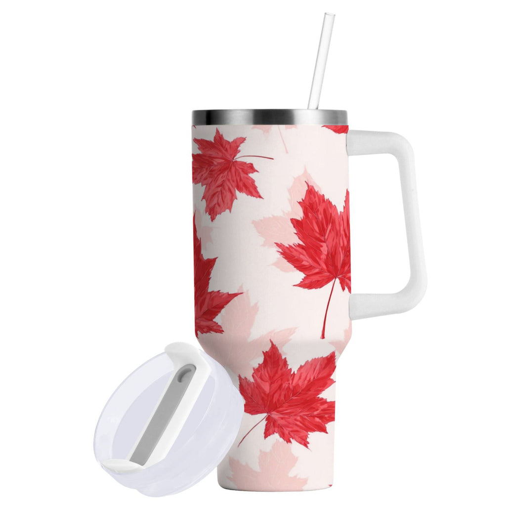 40 oz Insulated Stainless Steel Tumbler Double Wall Stainless Steel Tumbler with 2-Way Drinking Red Maple Leaves Pattern - Pick 662